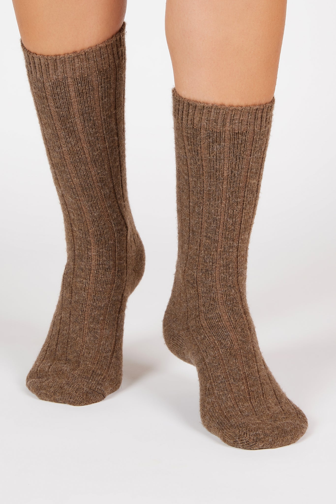 Brown cashmere wool blend thick ribbed socks_4