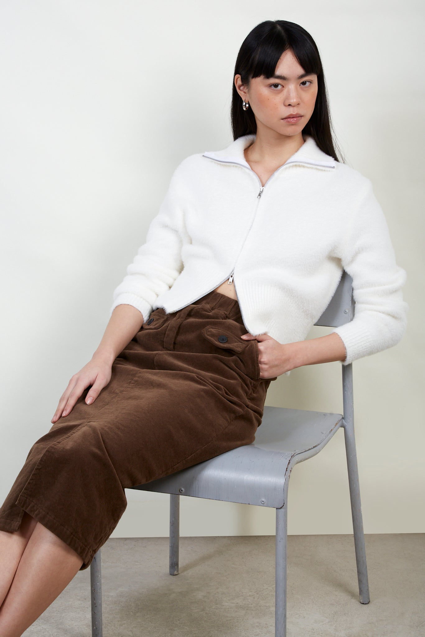 Brown corduroy slit back skirt_5