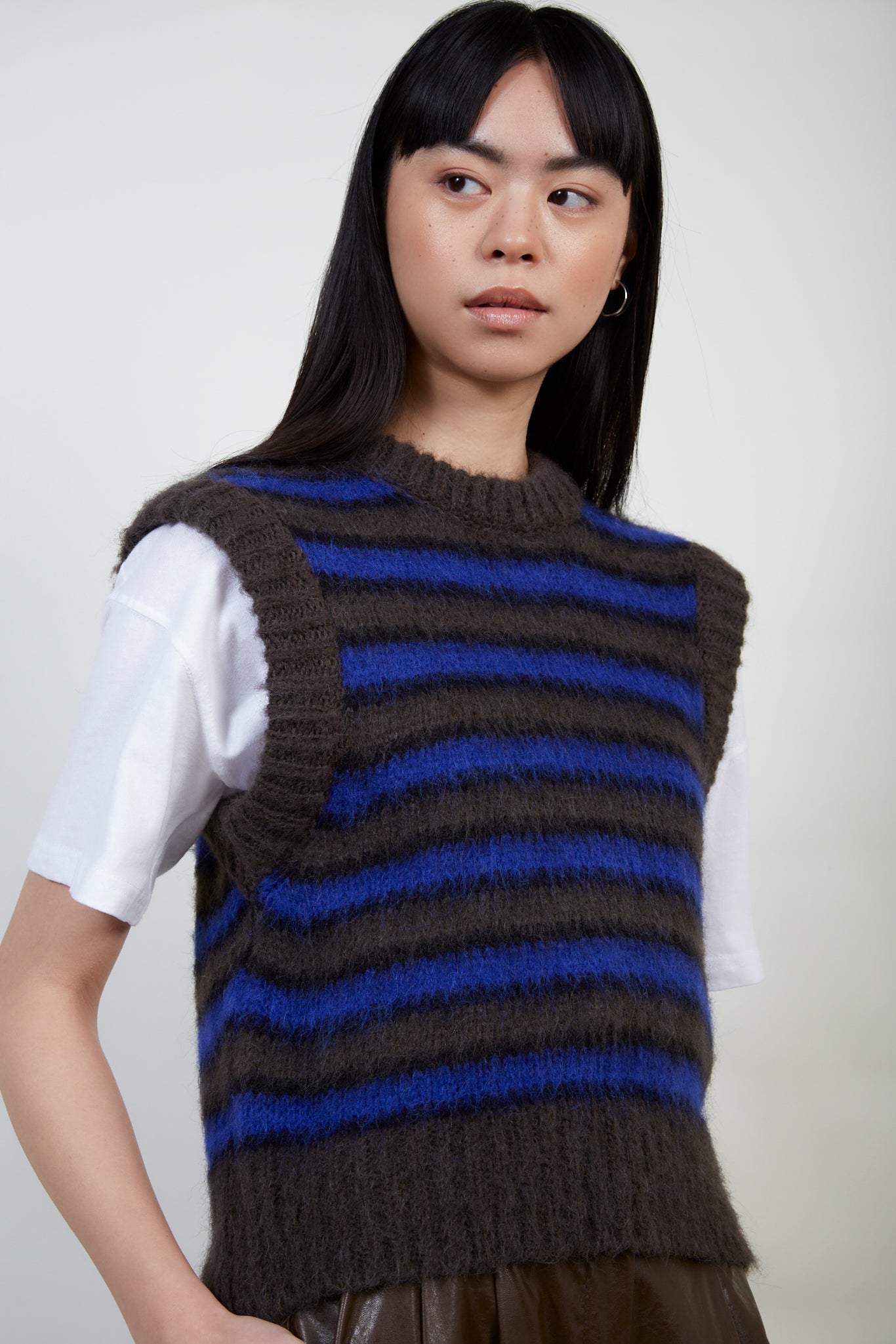 Brown striped wool blend sweater vest_1