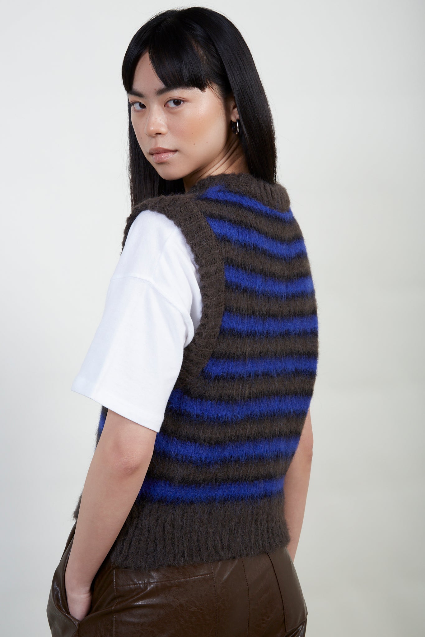 Brown striped wool blend sweater vest_3