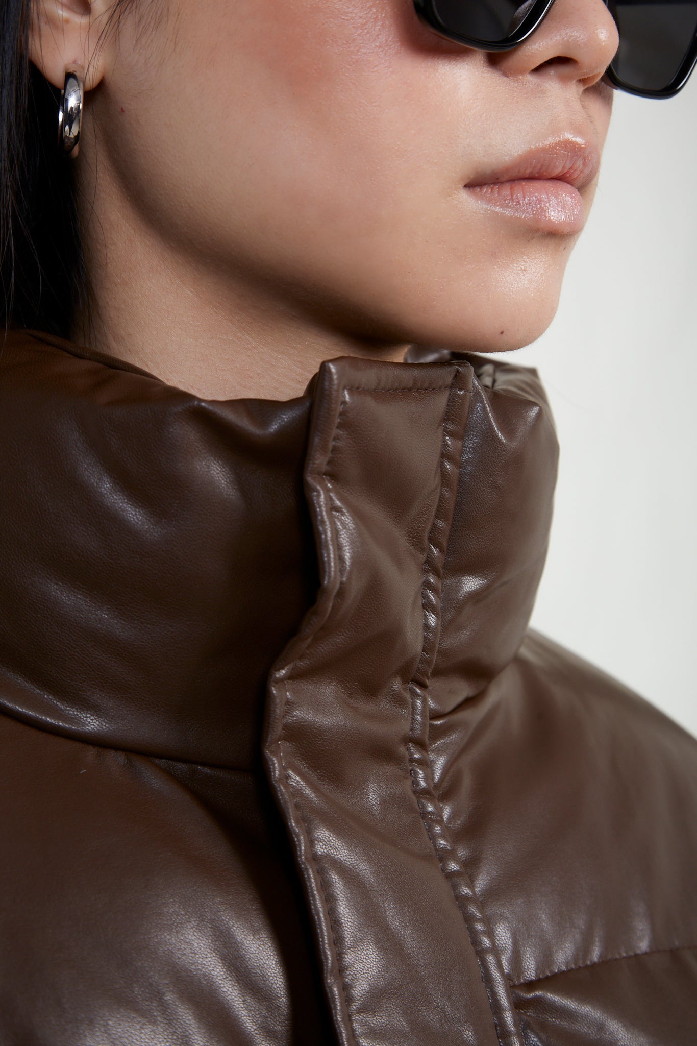 Brown vegan leather puffer jacket_5