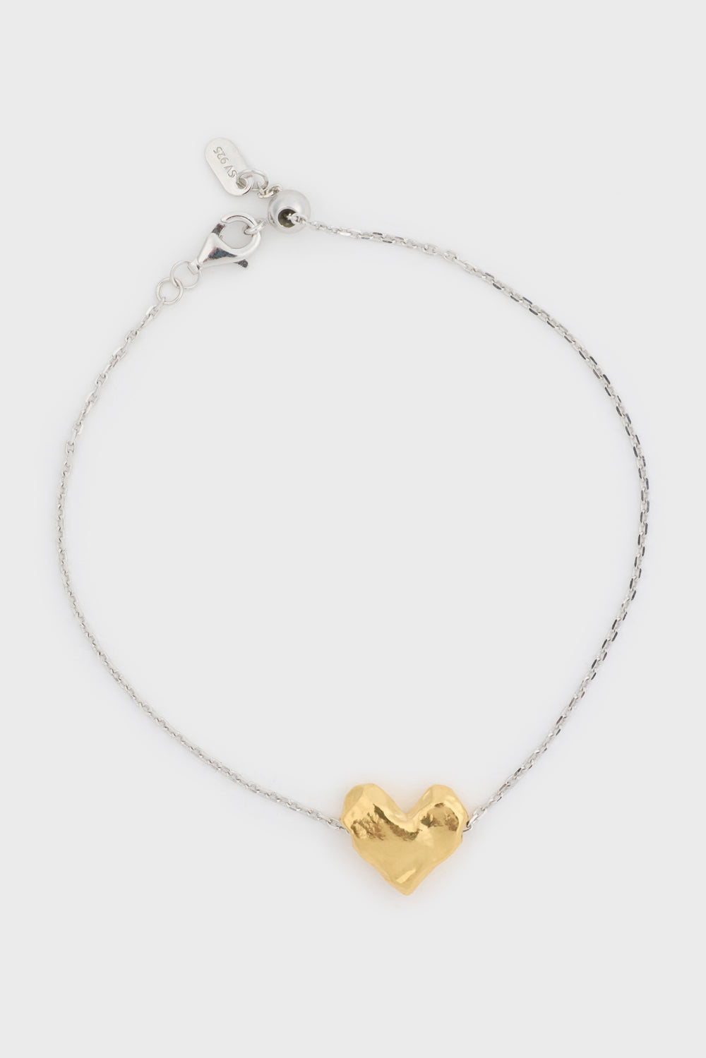 Brushed gold heart silver chain bracelet_5