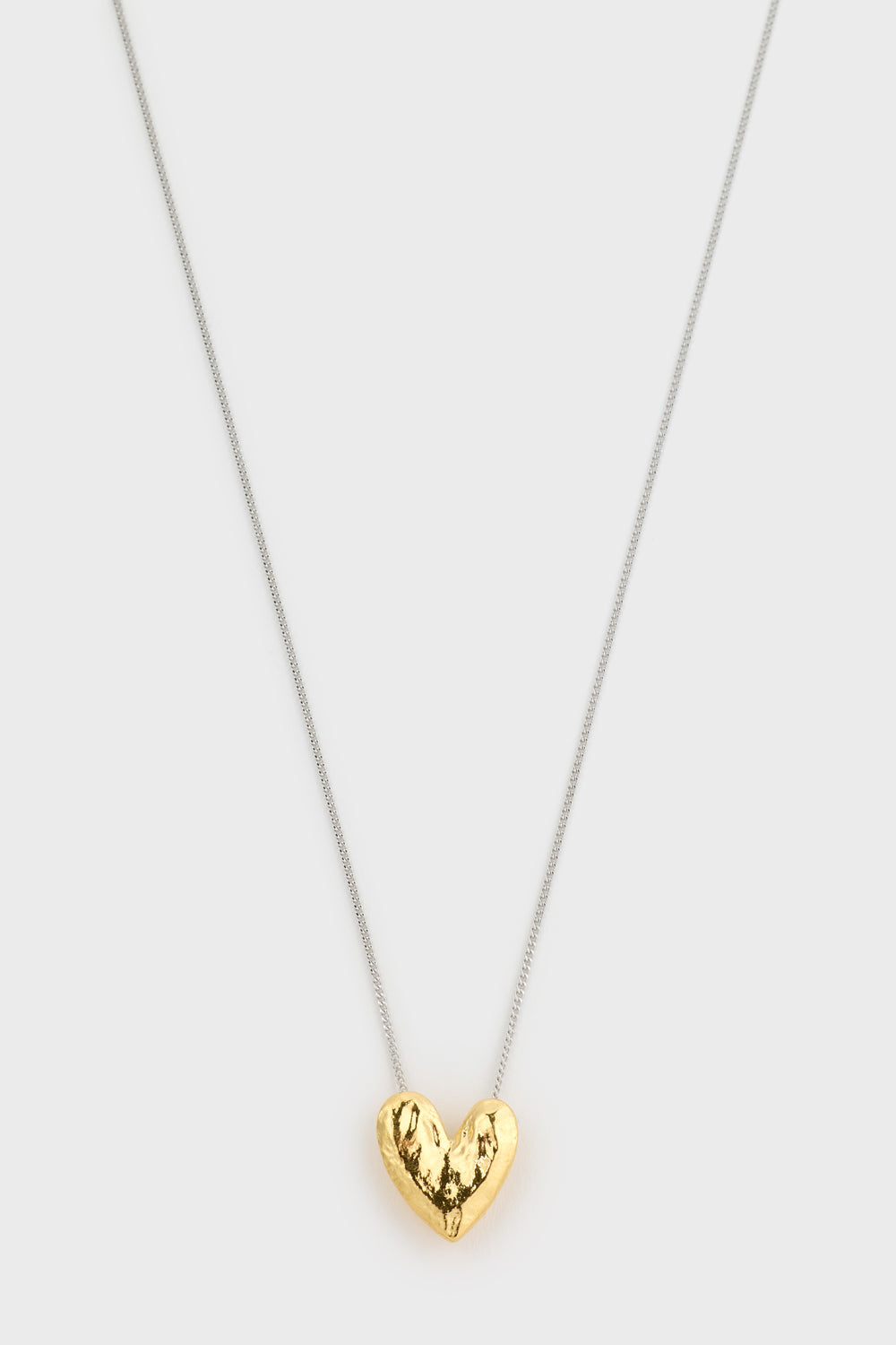 Brushed gold heart silver chain necklace_1