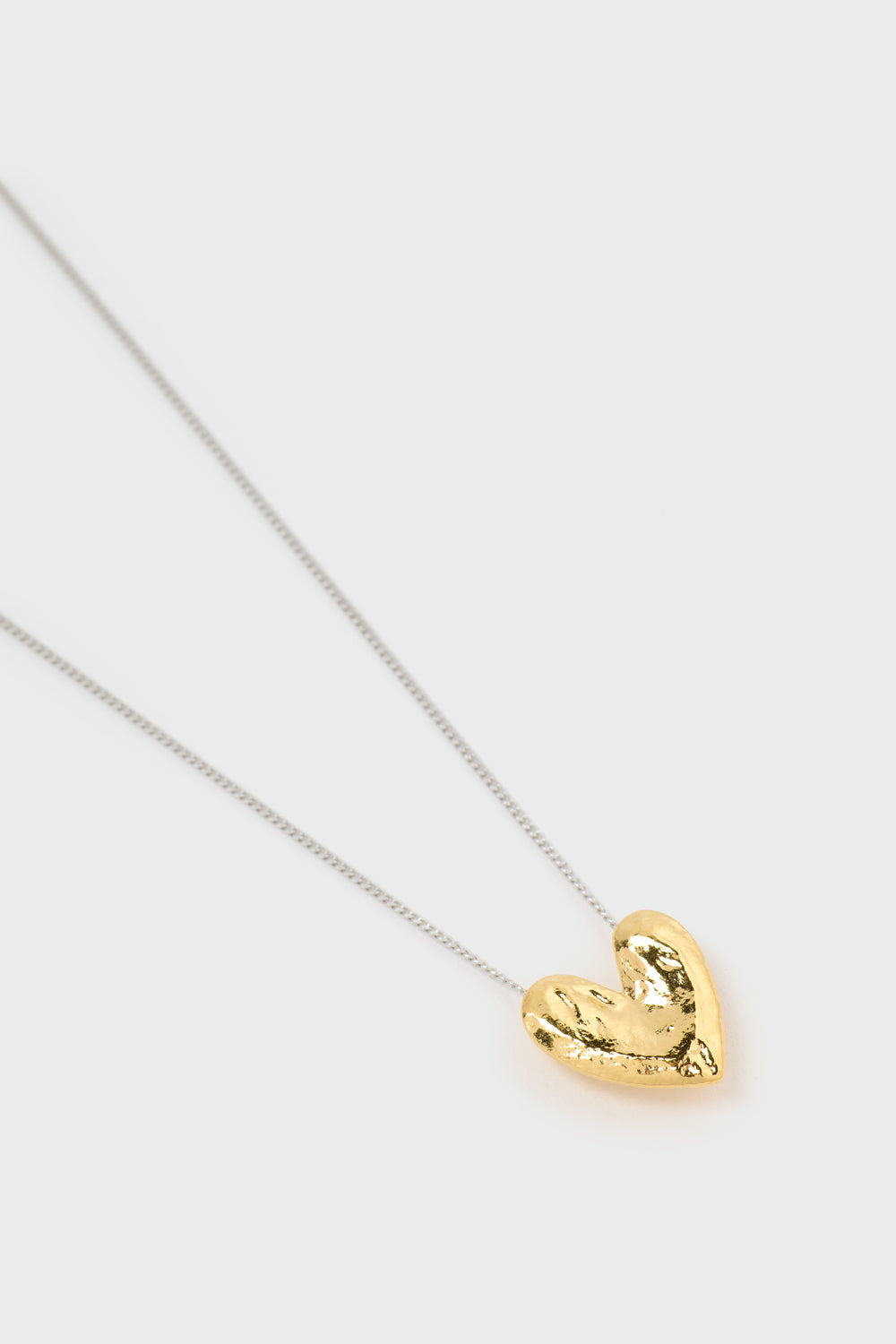 Brushed gold heart silver chain necklace_3