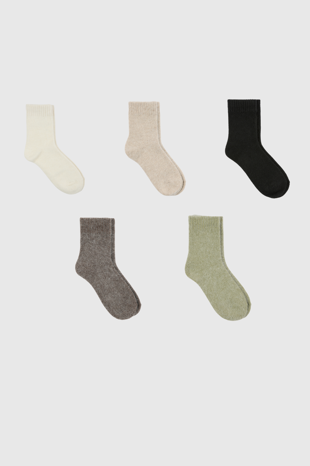 Natural angora ribbed ankle trim socks - Set of 5