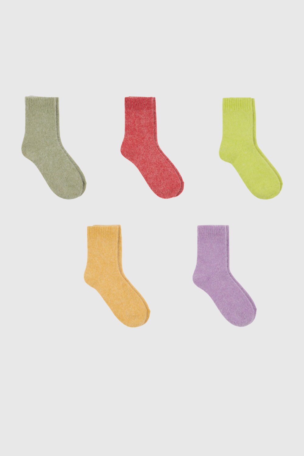 Bright angora ribbed ankle trim socks - Set of 5