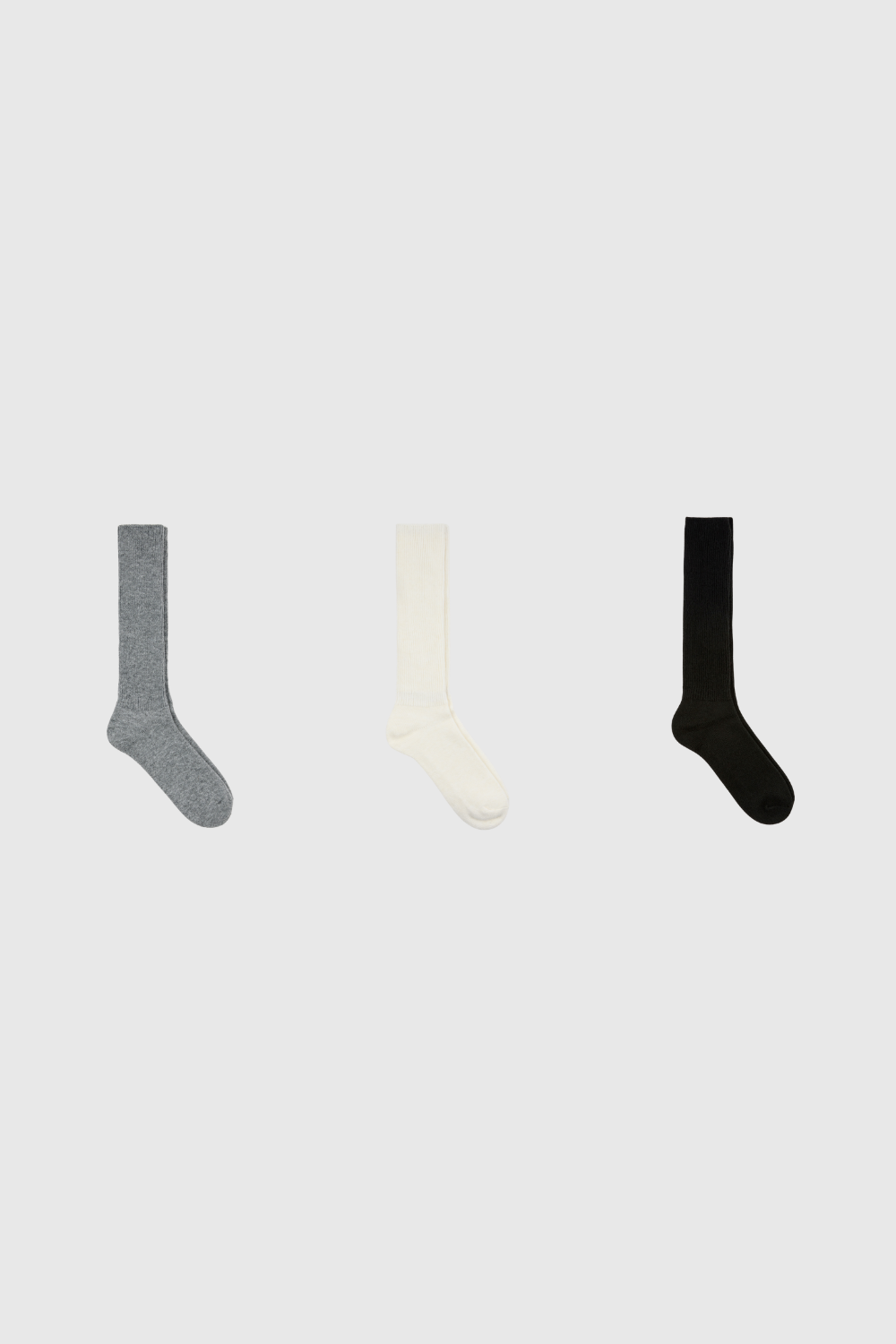 Dark thin ribbed long cashmere blend socks - Set of 3