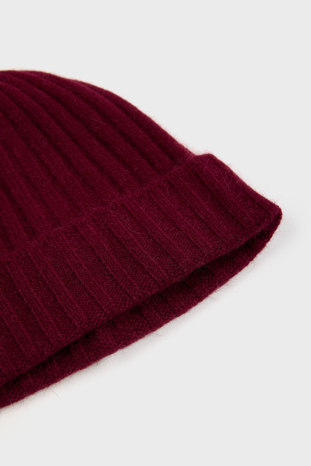 Burgundy angora wool blend large ribbed beanie hat_2