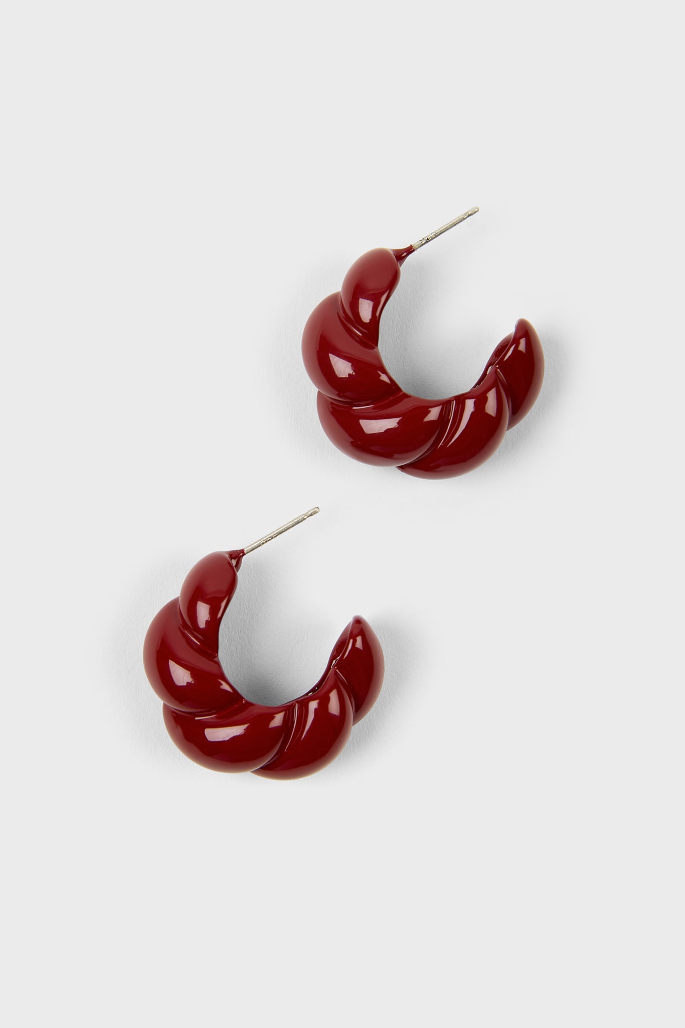 Burgundy enamel thick twist hoop earrings_1
