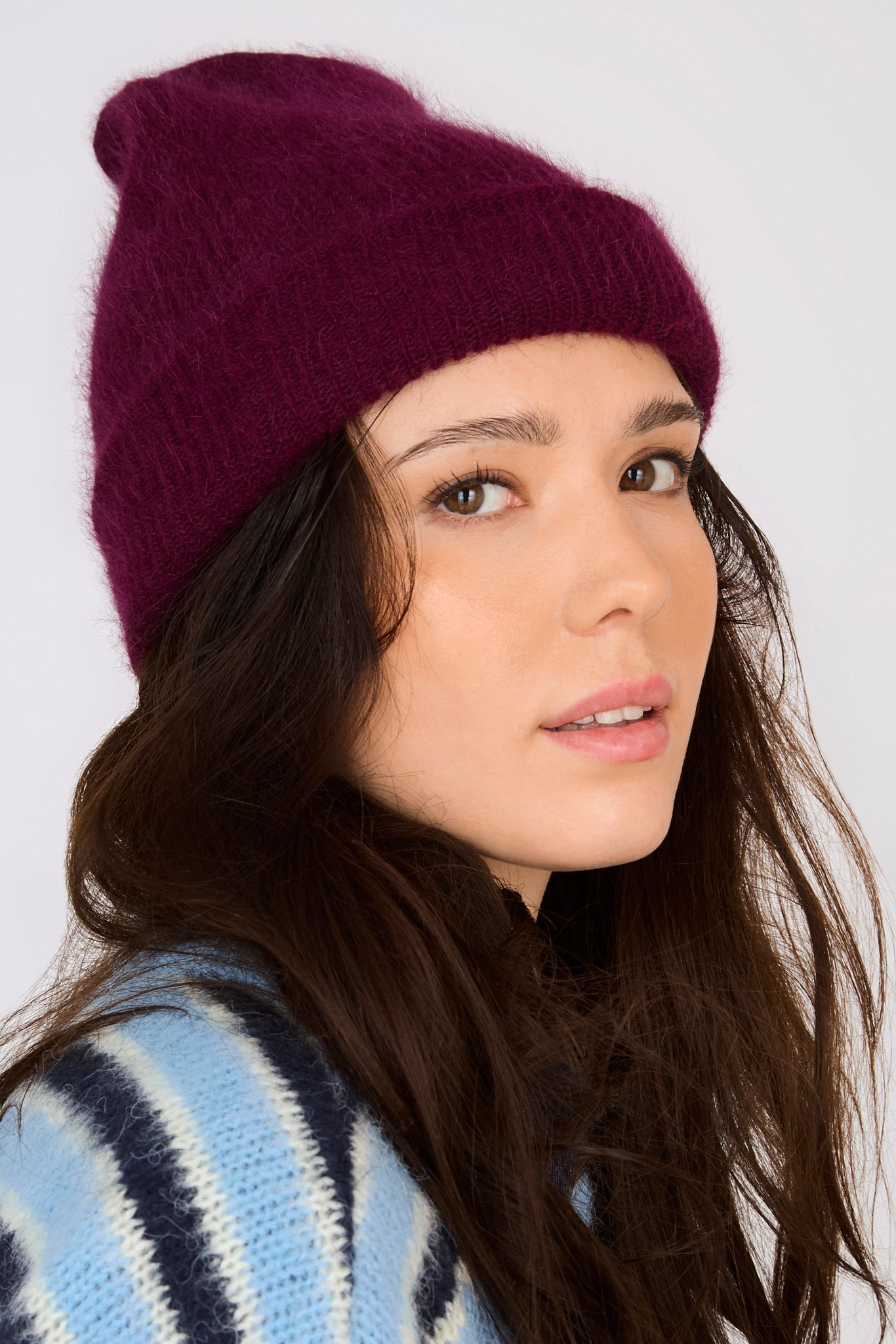Burgundy mohair beanie hat_4
