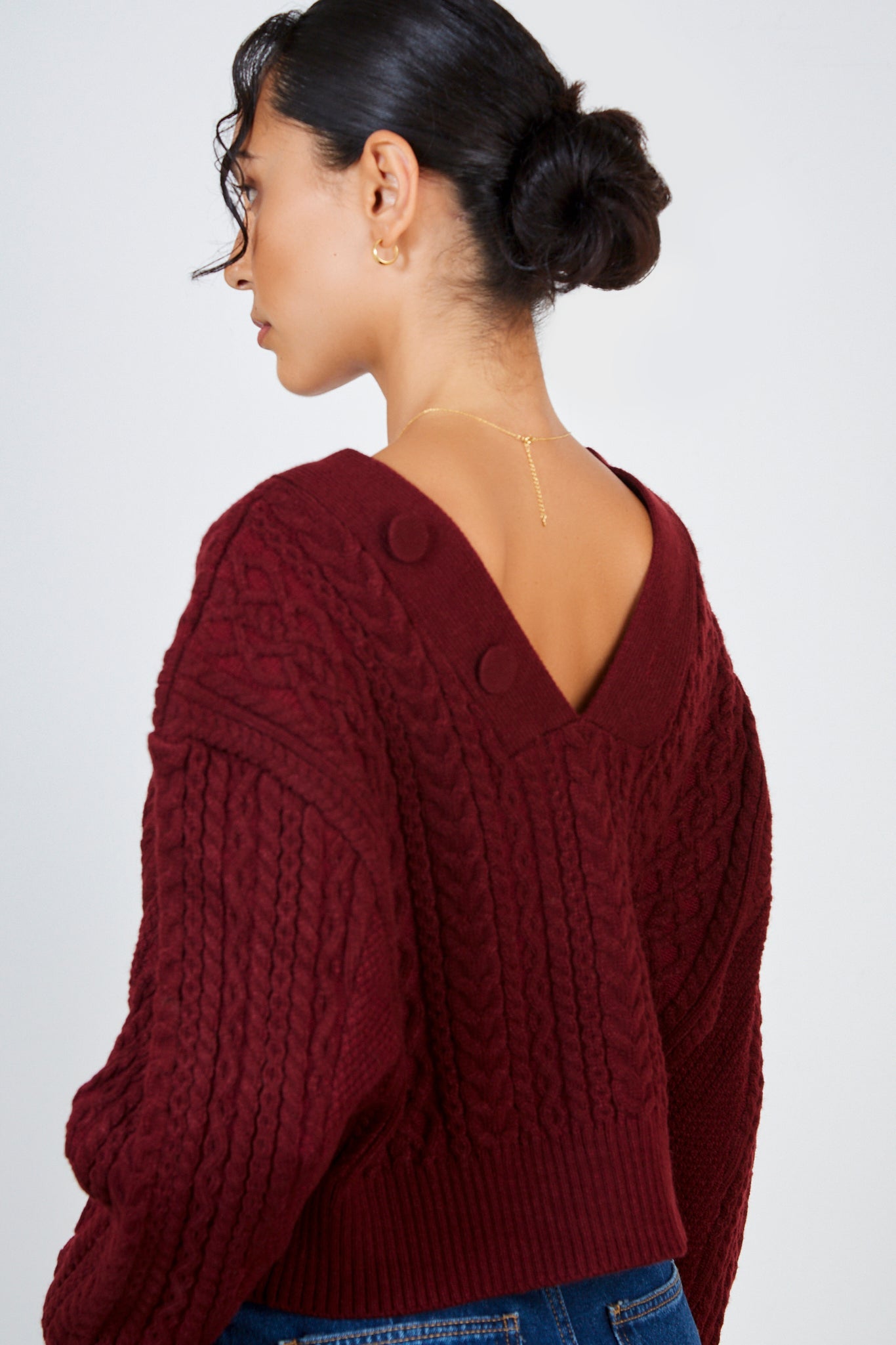 Burgundy chunky cableknit cardigan_2