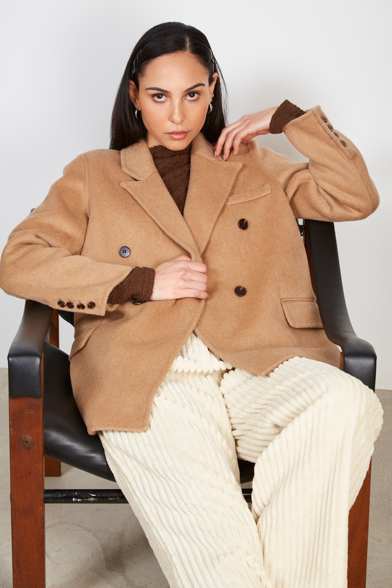 Camel wool blend double breasted blazer_1