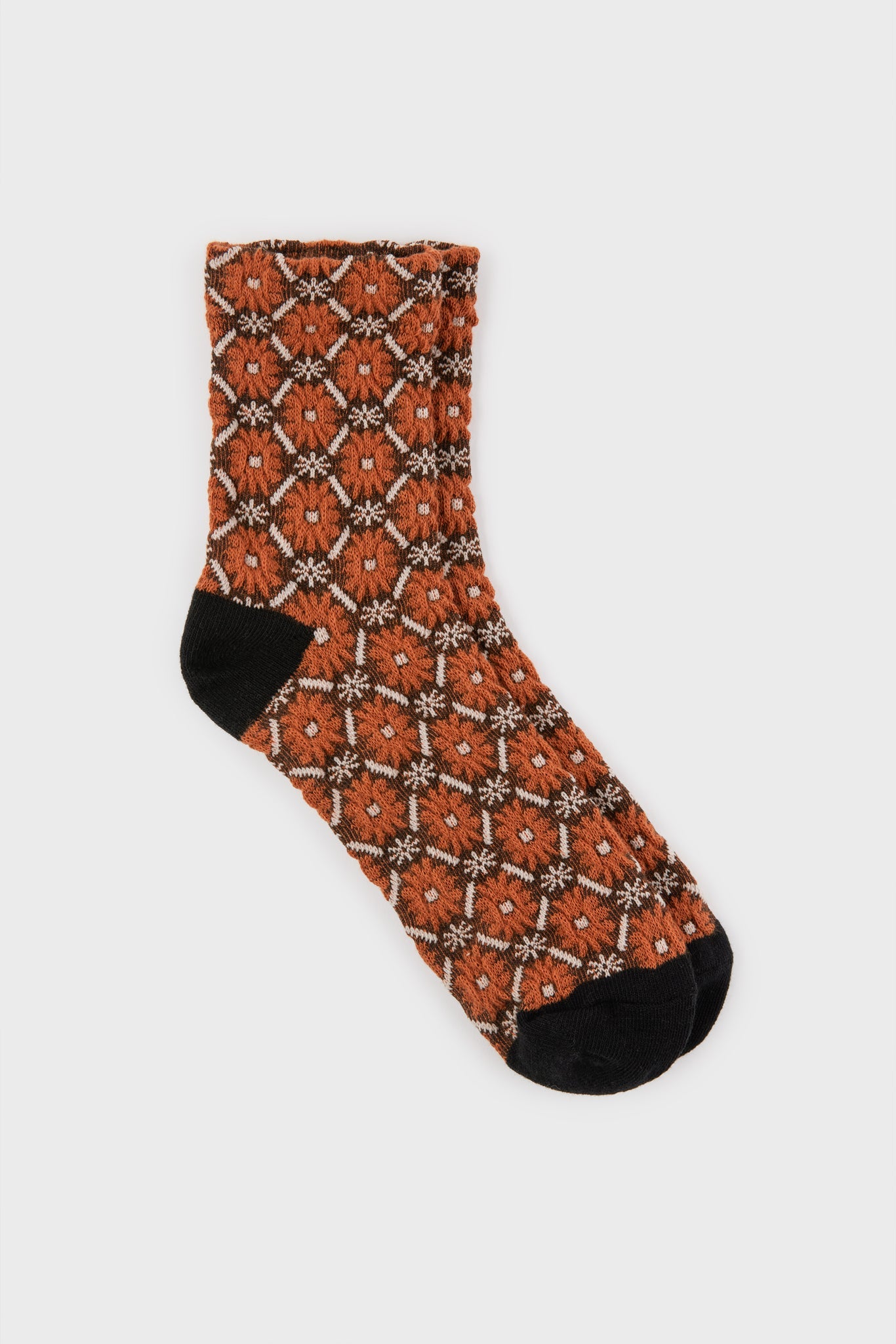 Camel and black floral diamond grid socks_2