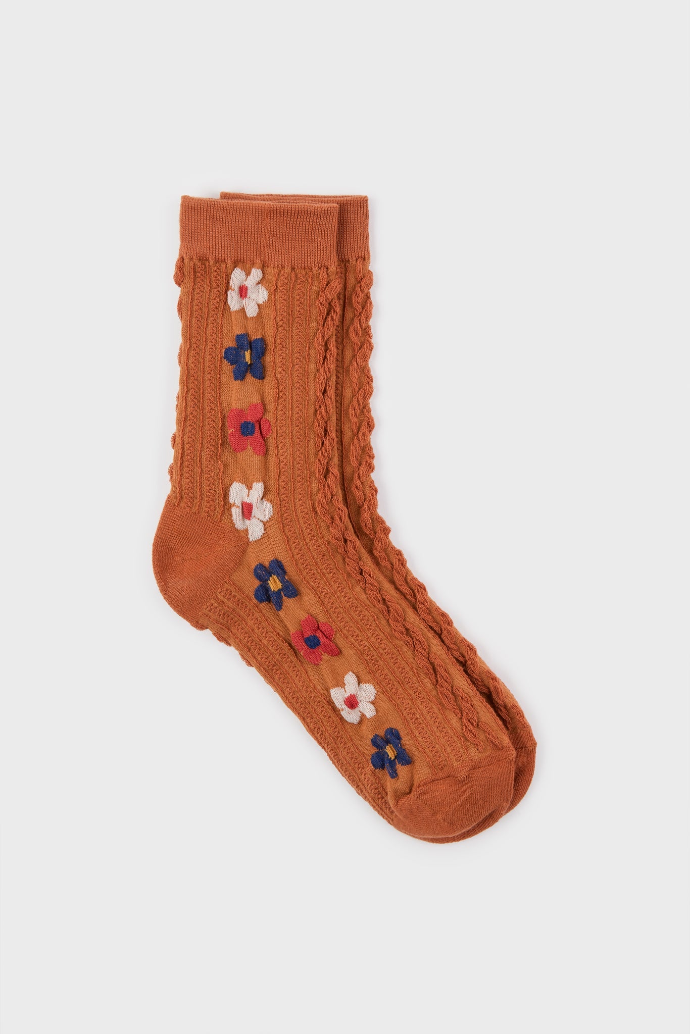Camel brown daisy flower strip socks_2