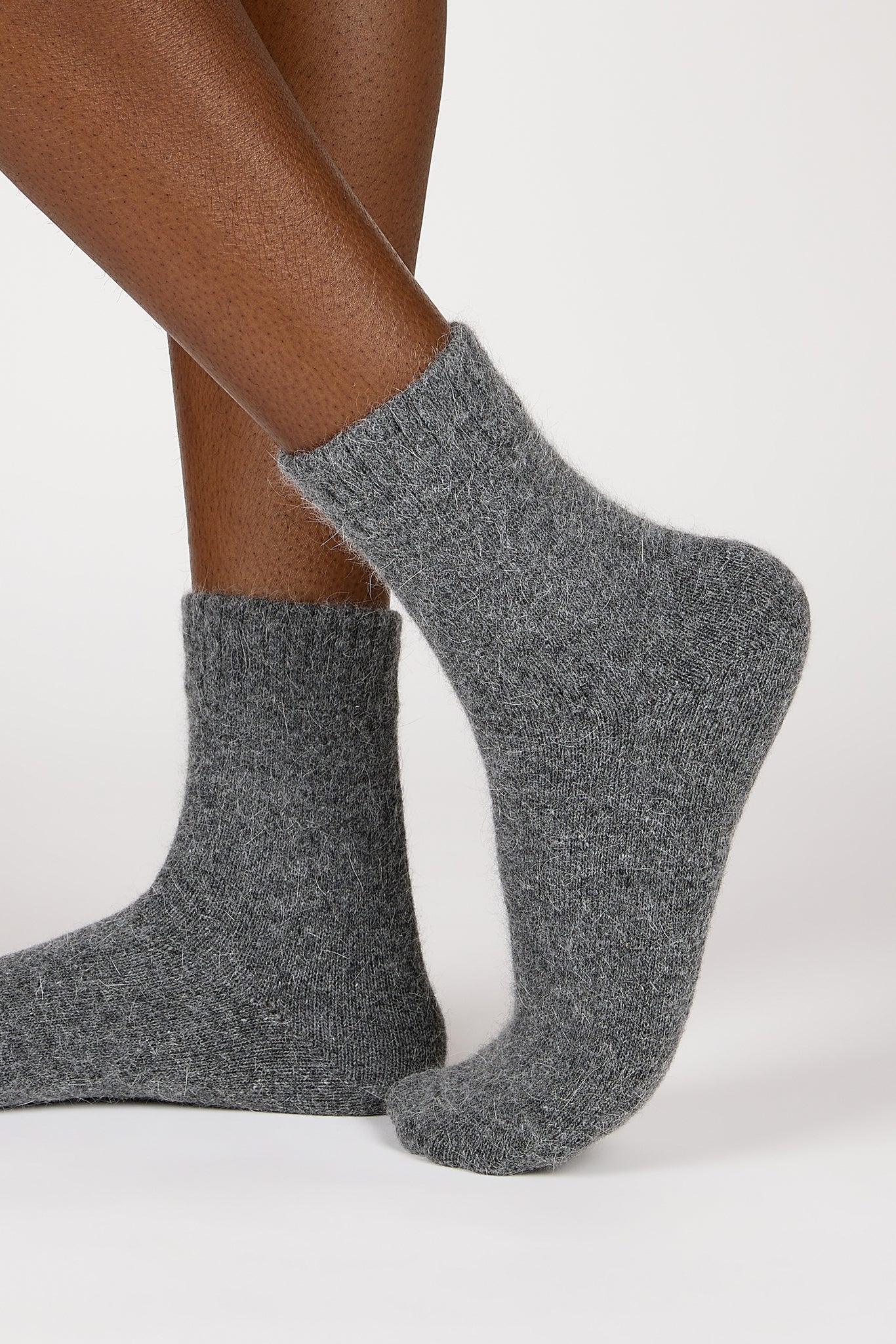 Charcoal angora ribbed ankle trim socks_1