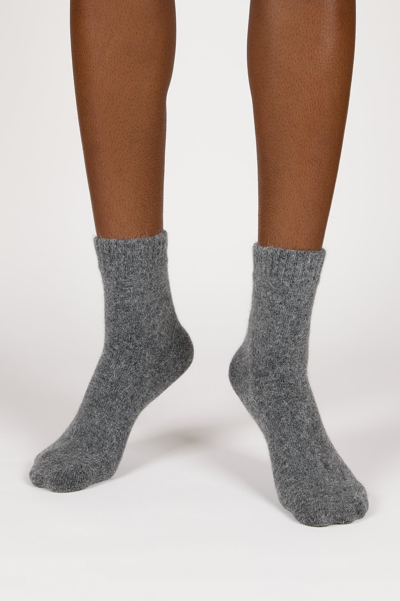 Charcoal angora ribbed ankle trim socks_2