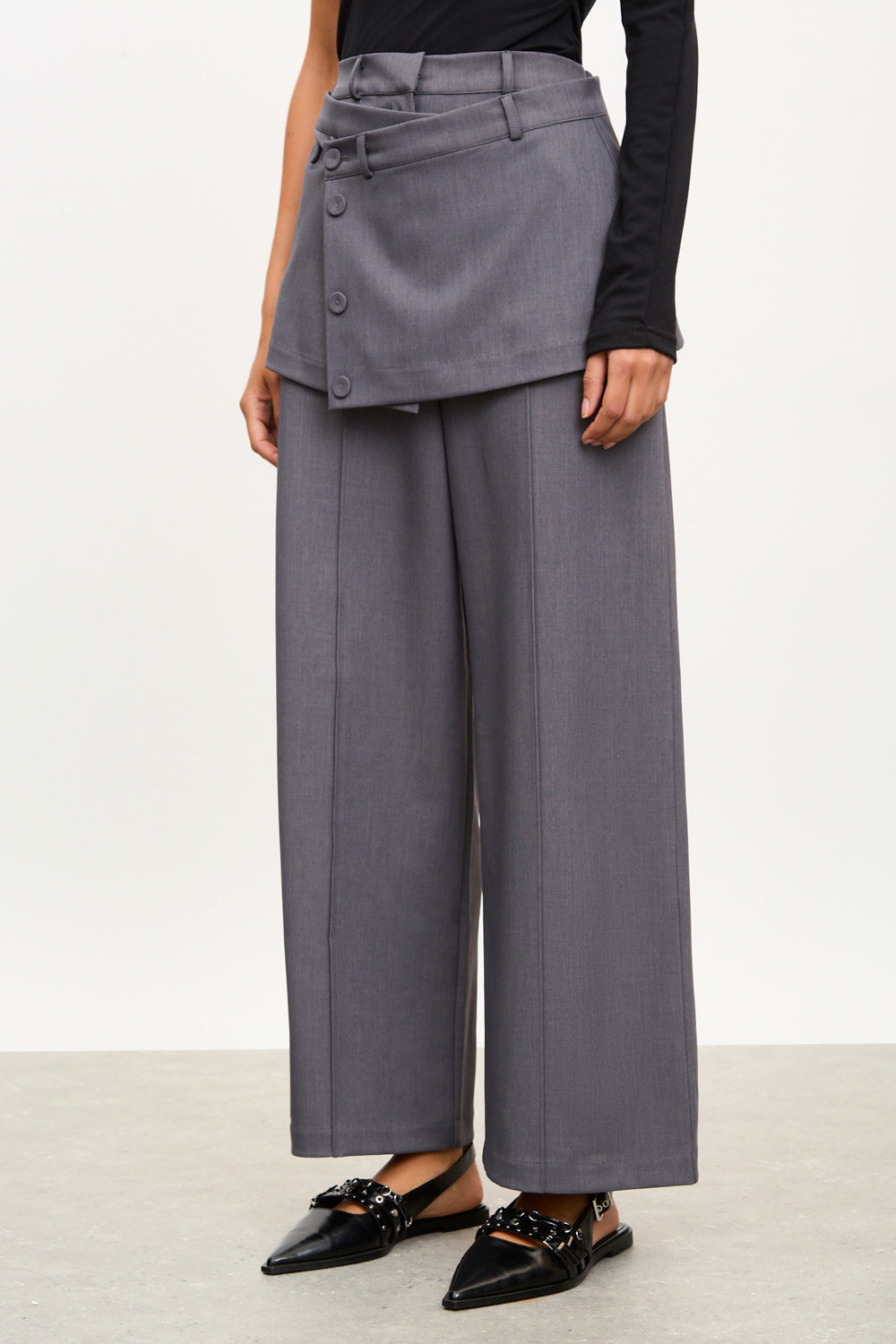 Charcoal button down wrap skirt_1