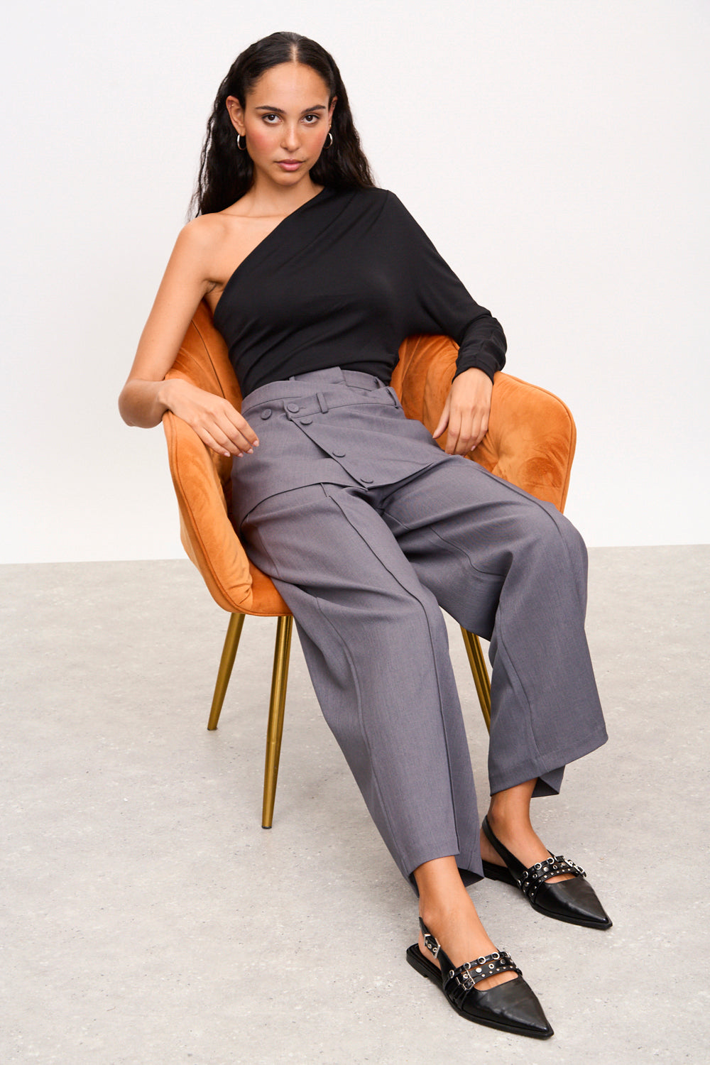 Charcoal button down wrap skirt_5