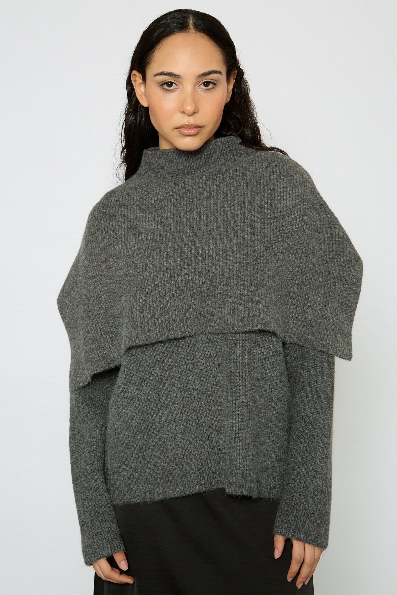 Charcoal double layered mock neck jumper_1