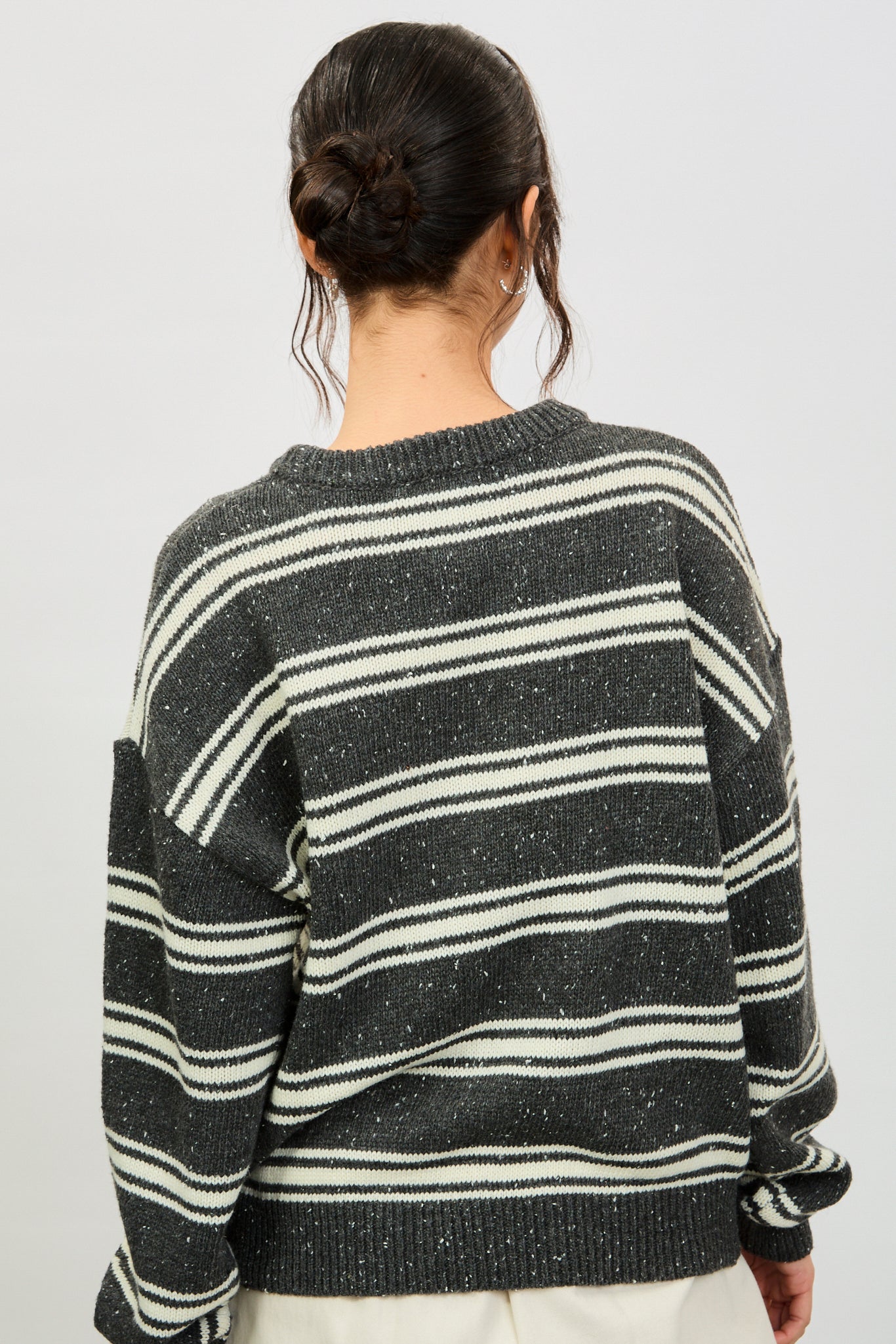 Charcoal fleck and ivory striped wool blend jumper_2
