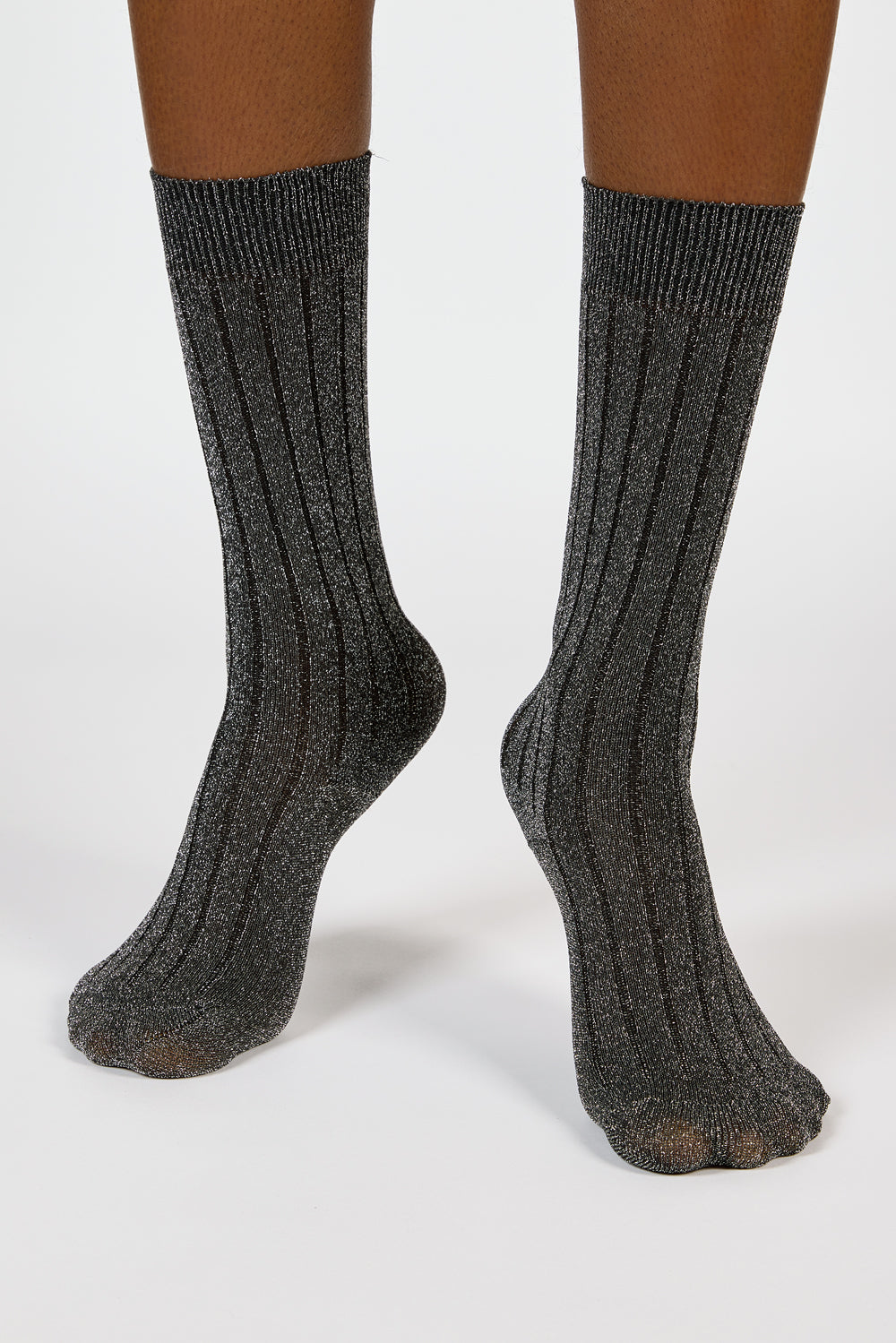 Charcoal glitter long ribbed socks_4