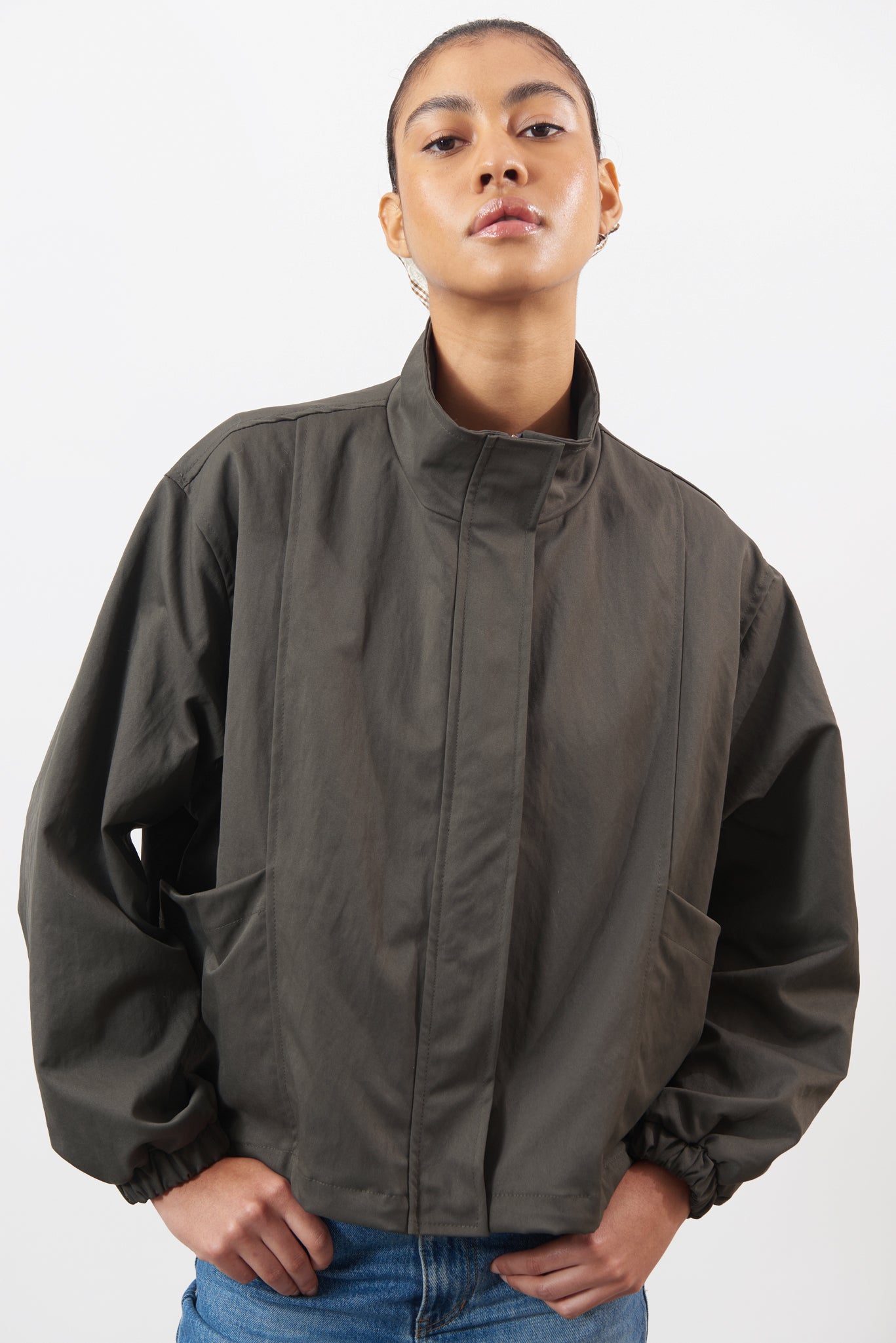 Charcoal grey diagonal pocket bomber jacket_2