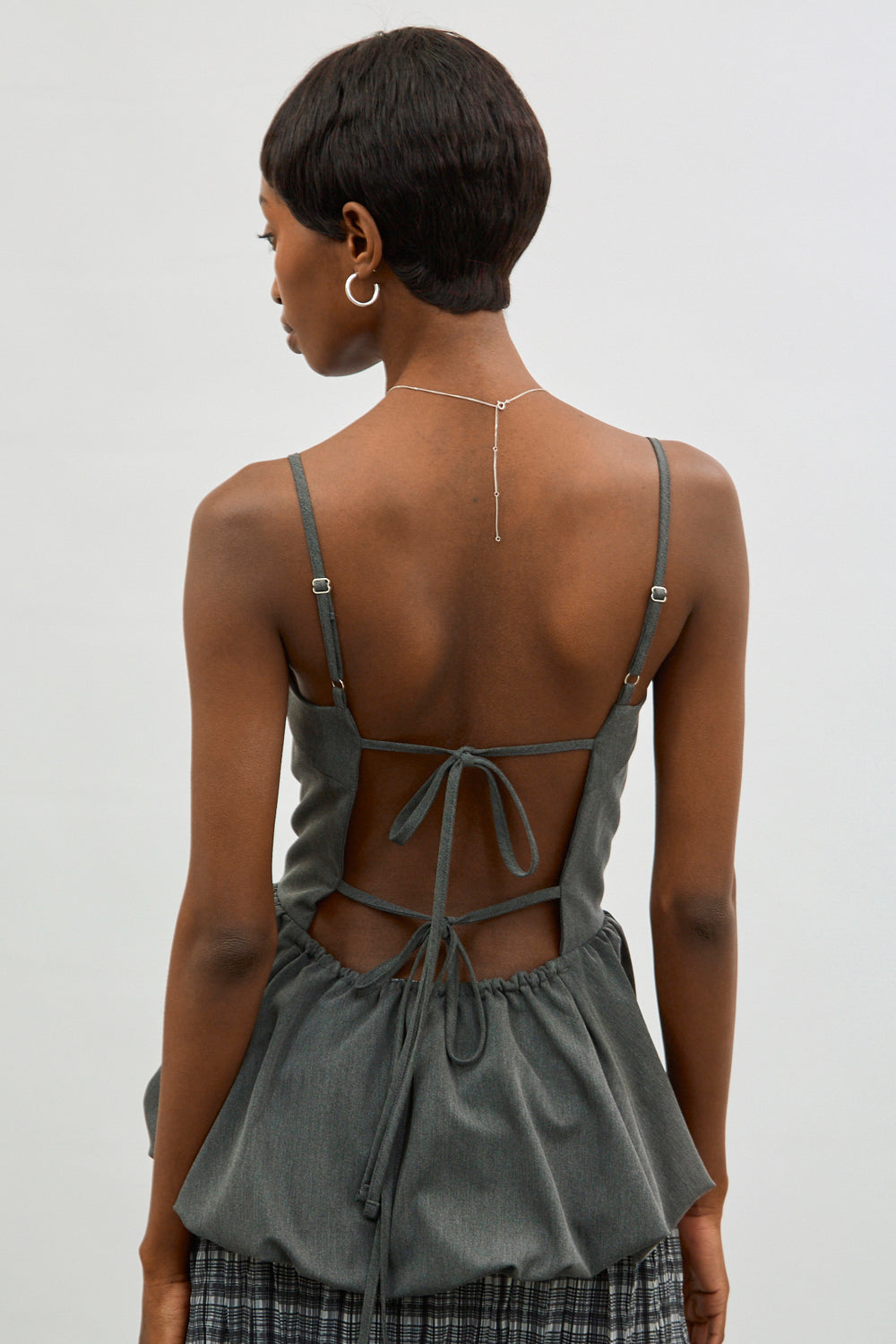 Charcoal grey open back peplum top_2