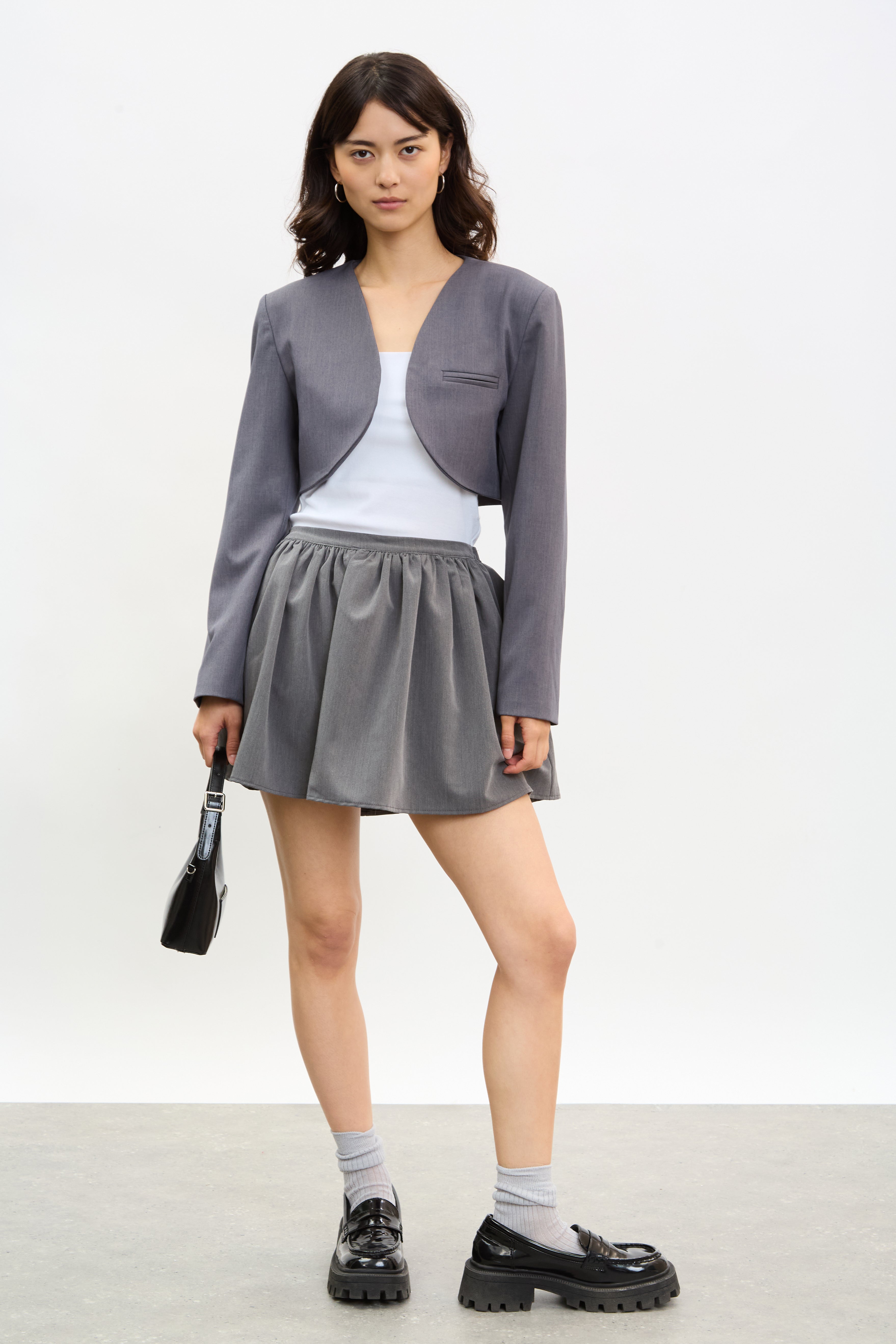 Charcoal grey rounded bolero blazer_4