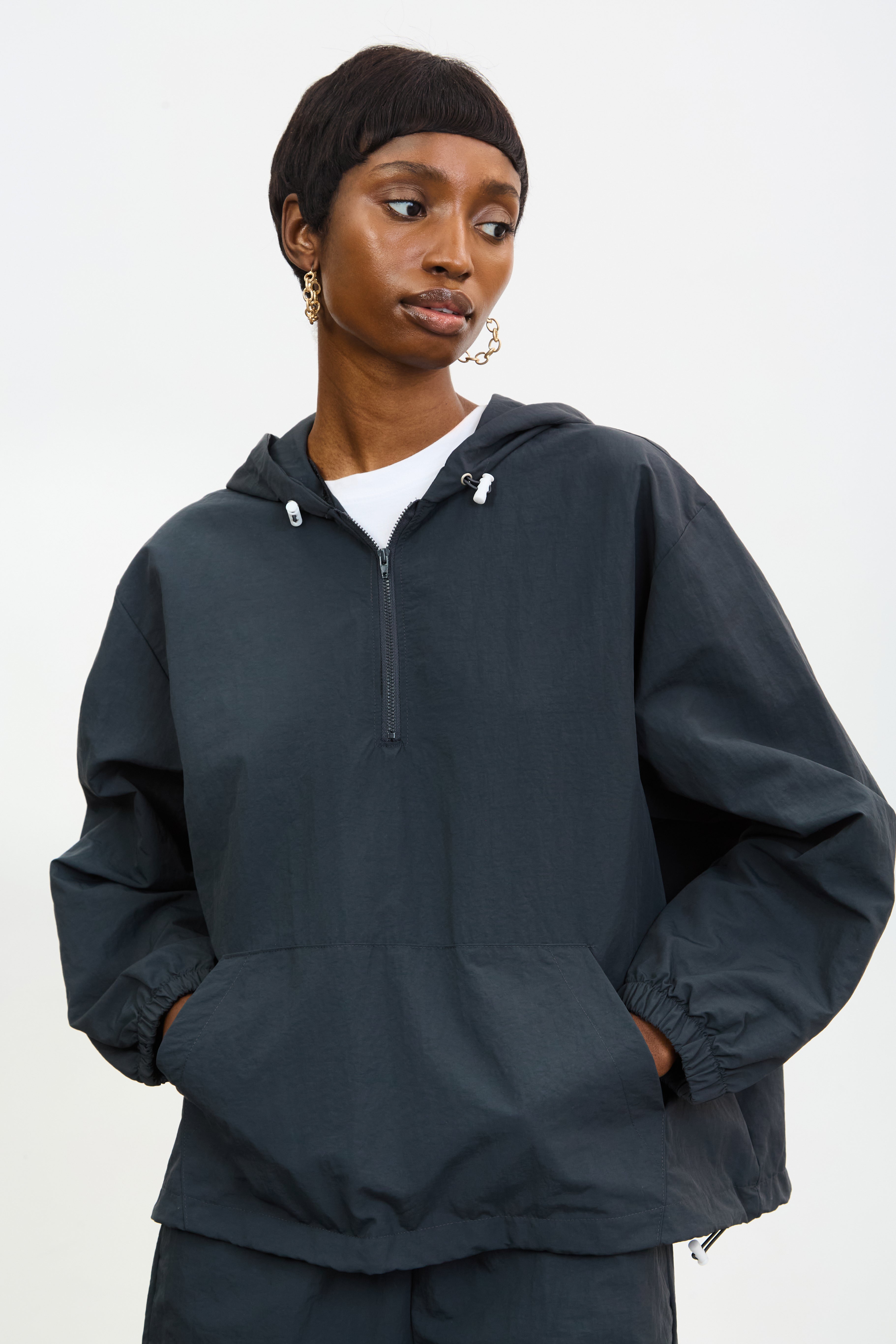 Charcoal hooded pullover windbreaker_1