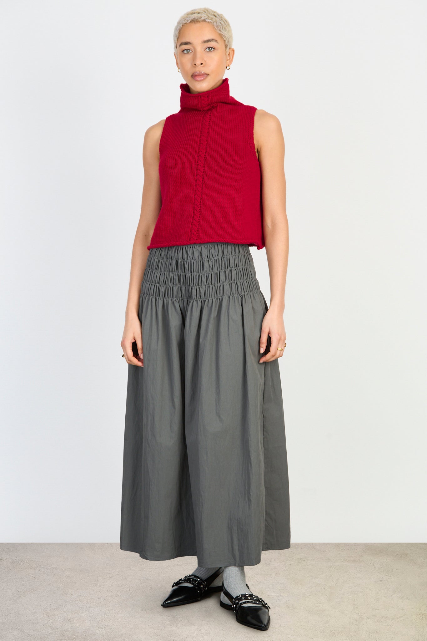 Charcoal large ruched waist maxi skirt_4