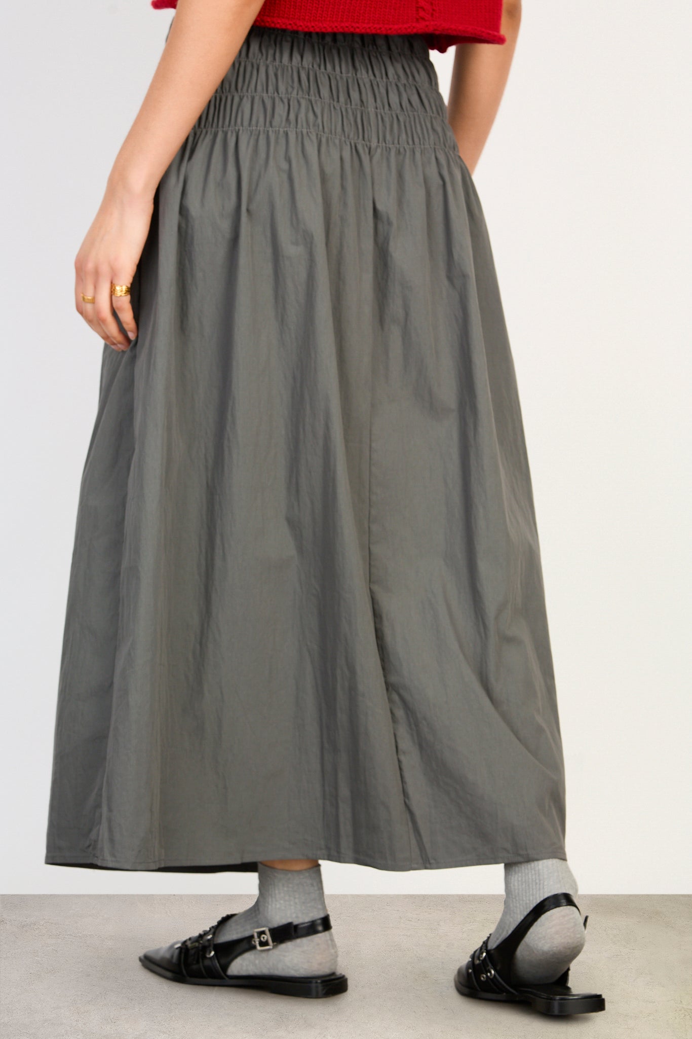 Charcoal large ruched waist maxi skirt_2