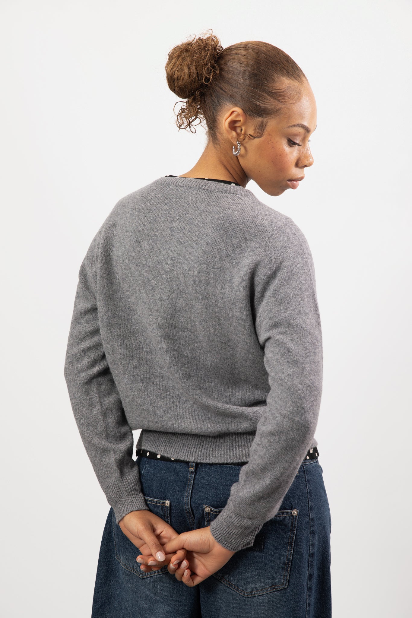 Charcoal pure wool round neck cardigan_2