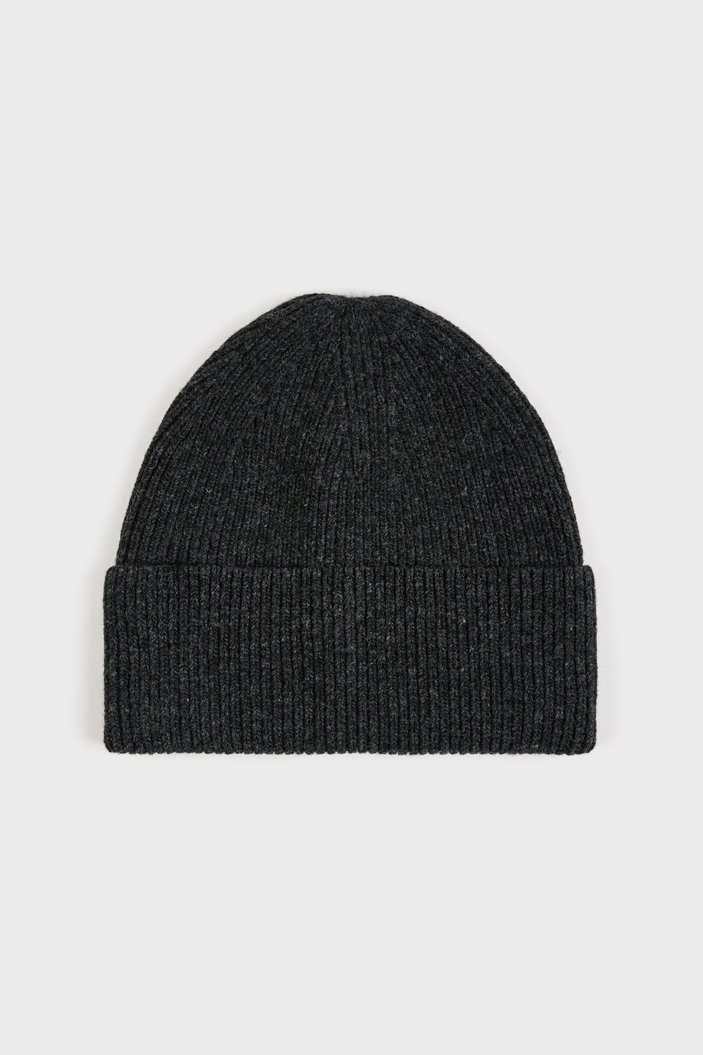 Charcoal wool blend ribbed beanie hat_1