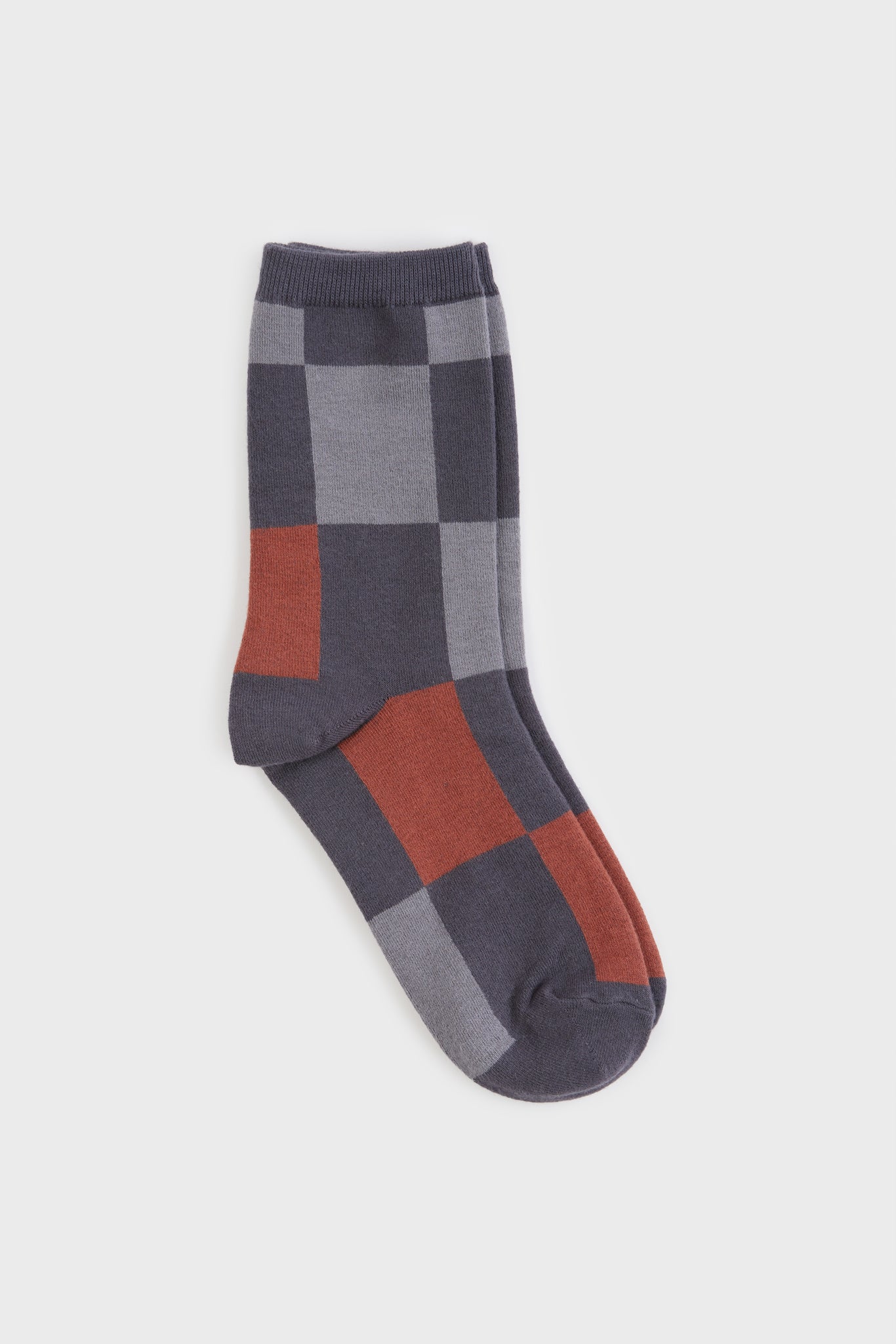 Charcoal grey and orange giant block check socks_2