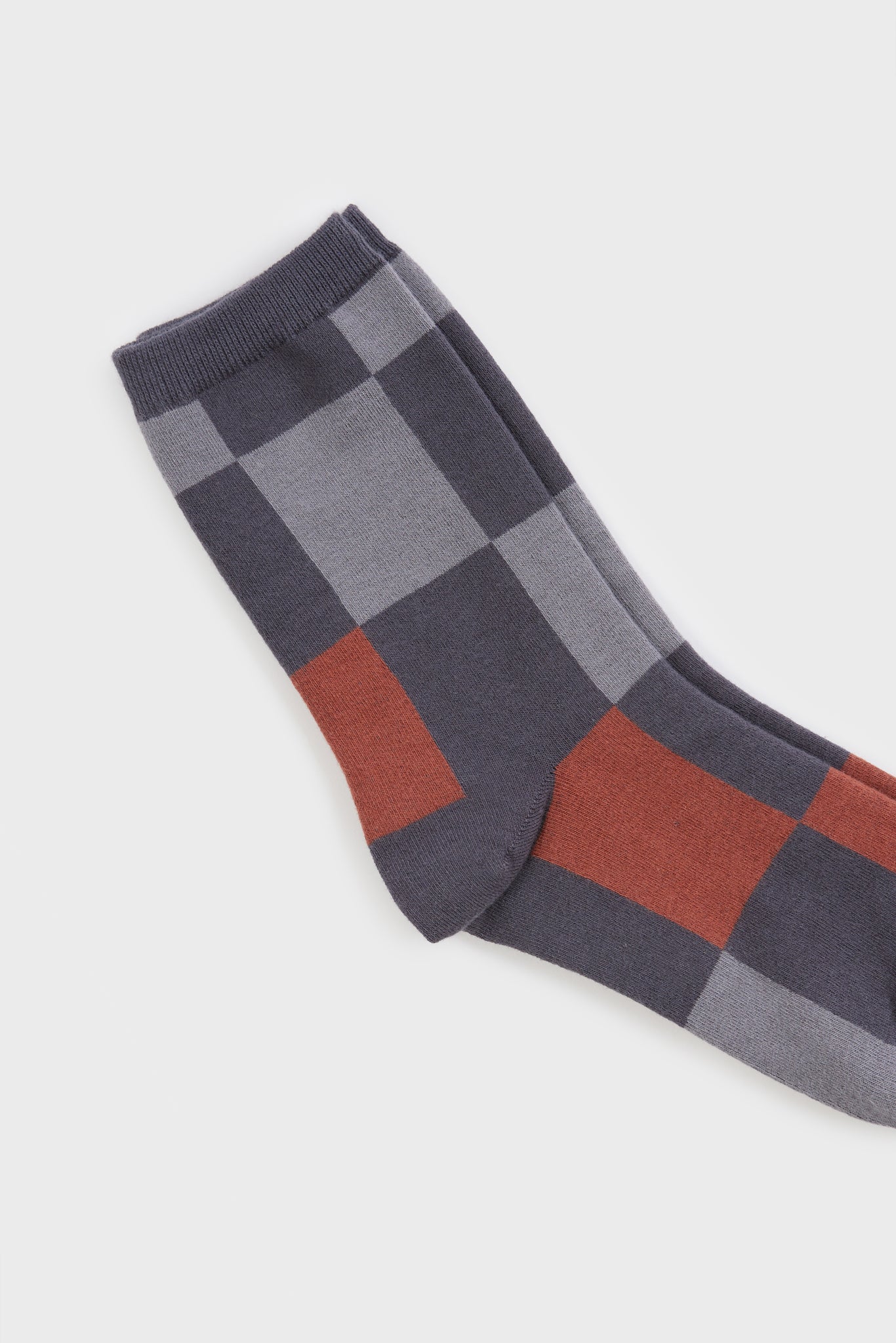Charcoal grey and orange giant block check socks_3