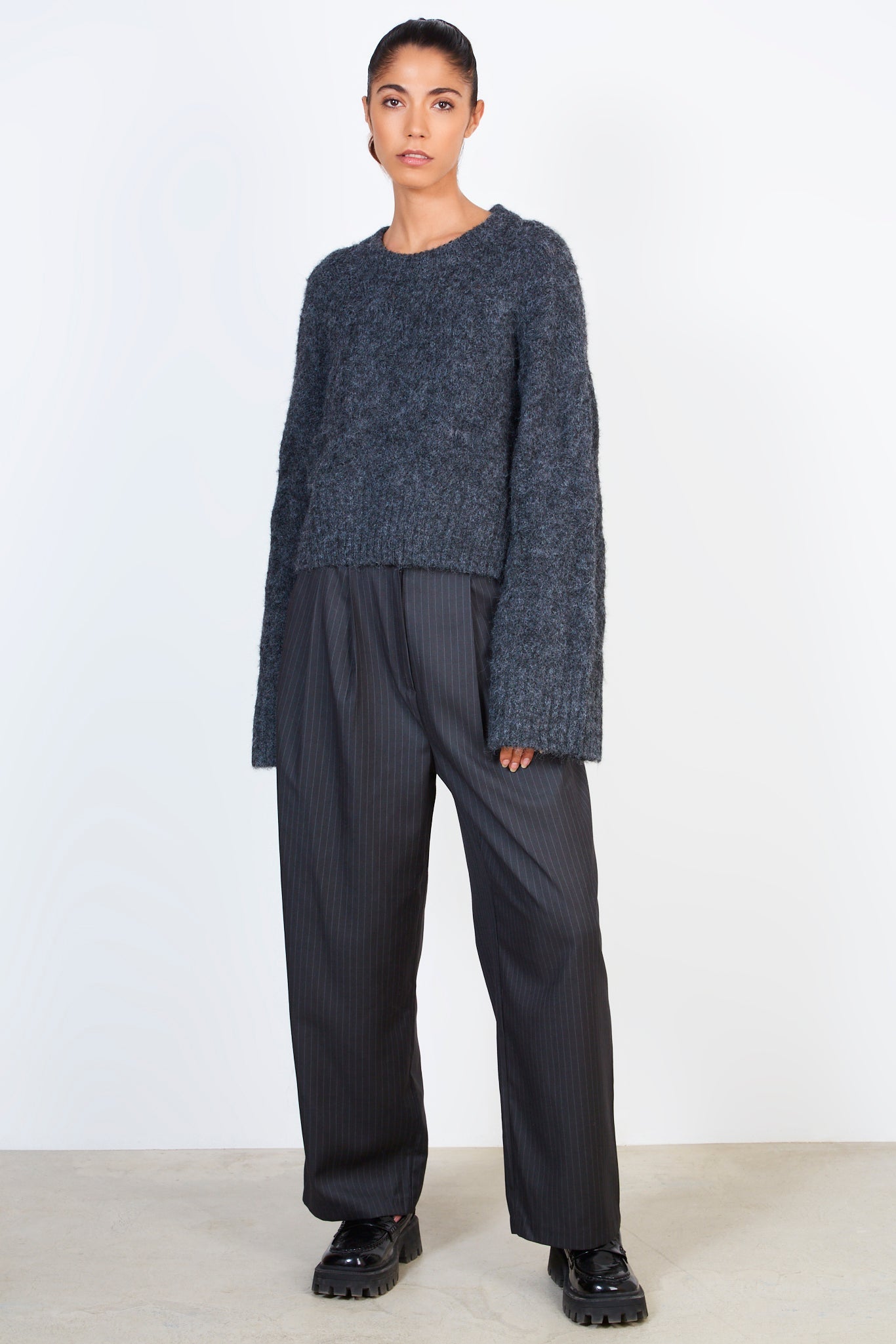 Charcoal grey wool blend cableknit jumper_3