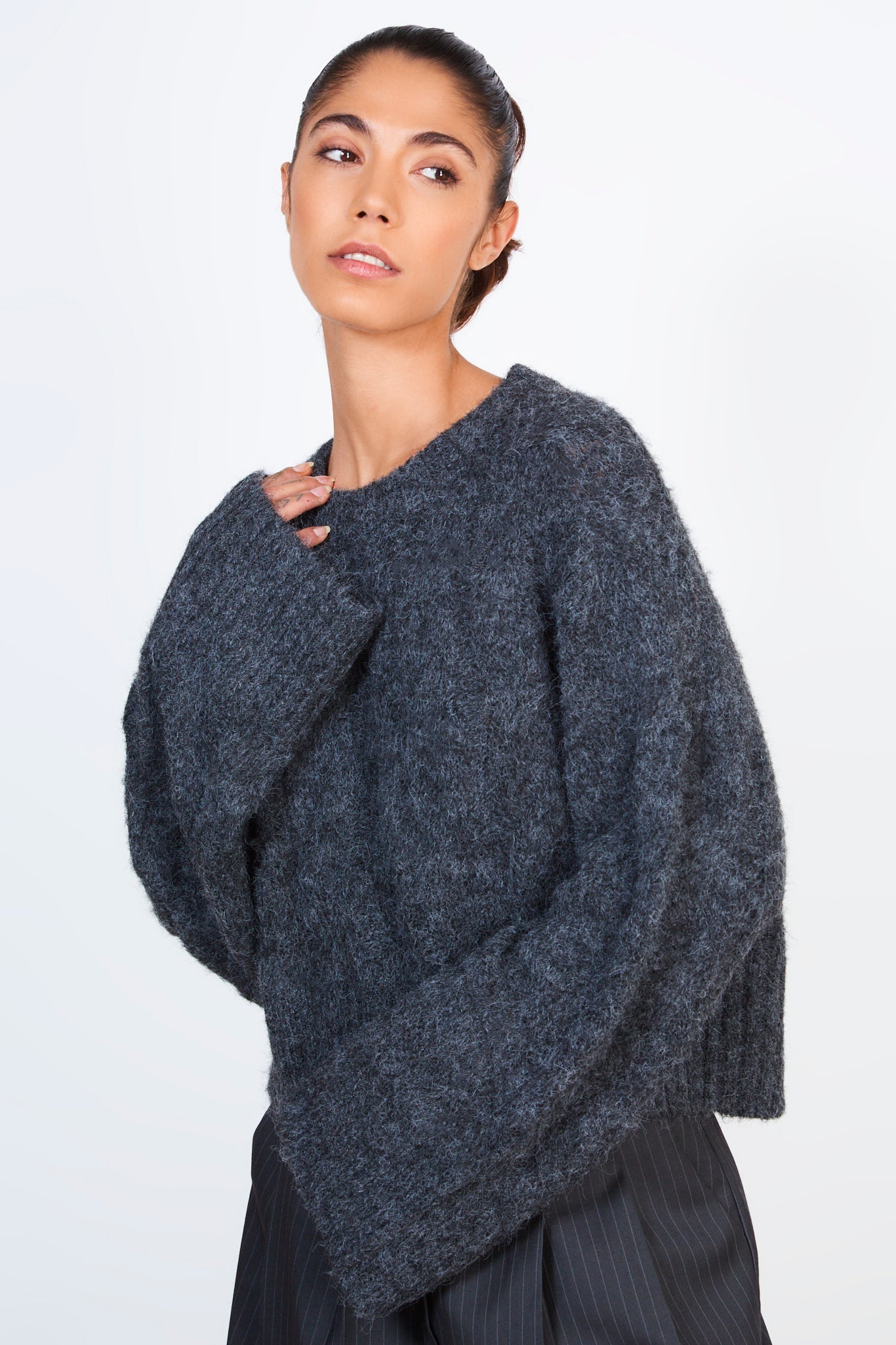 Charcoal grey wool blend cableknit jumper_1