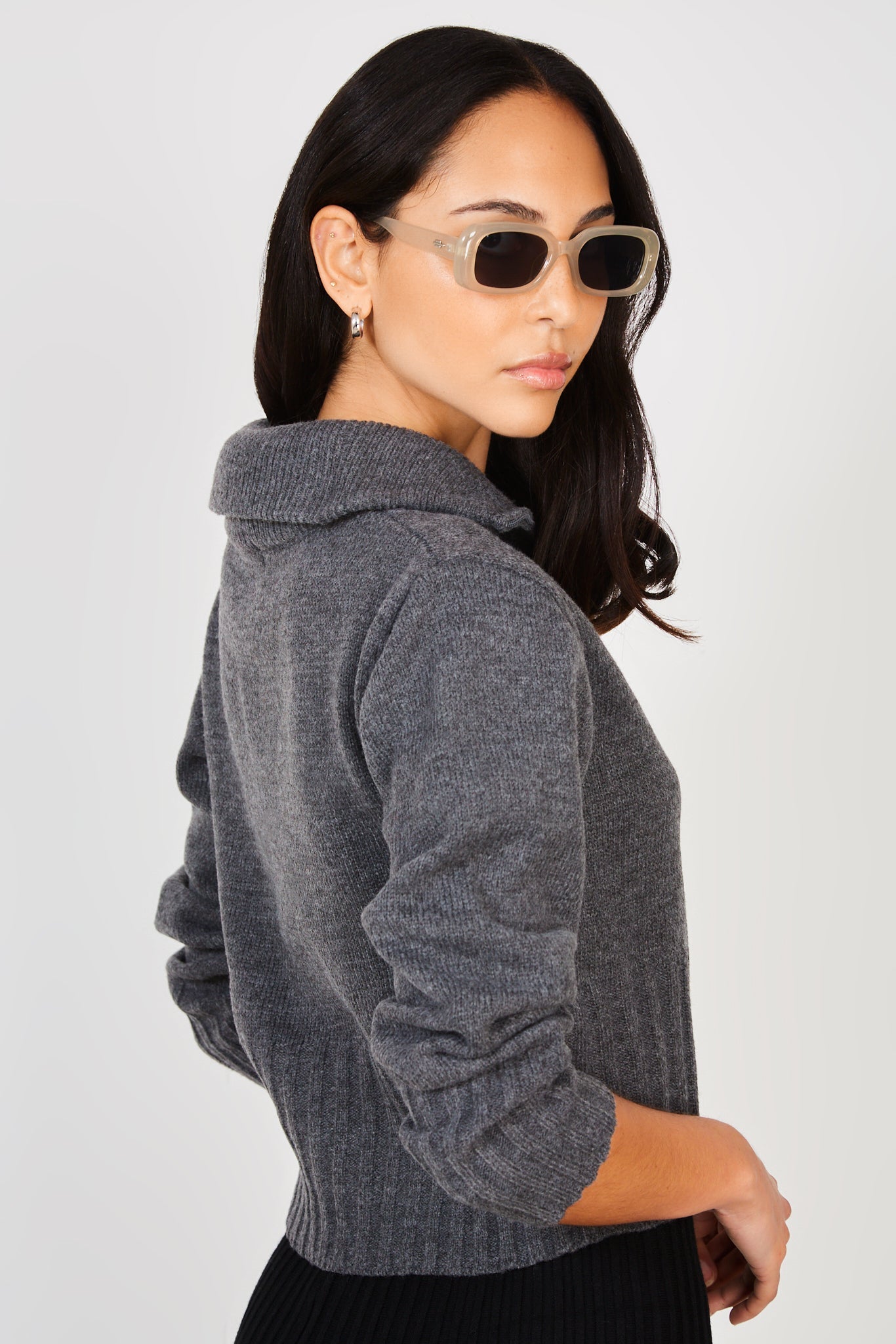 Charcoal high neck double zip cardigan_2