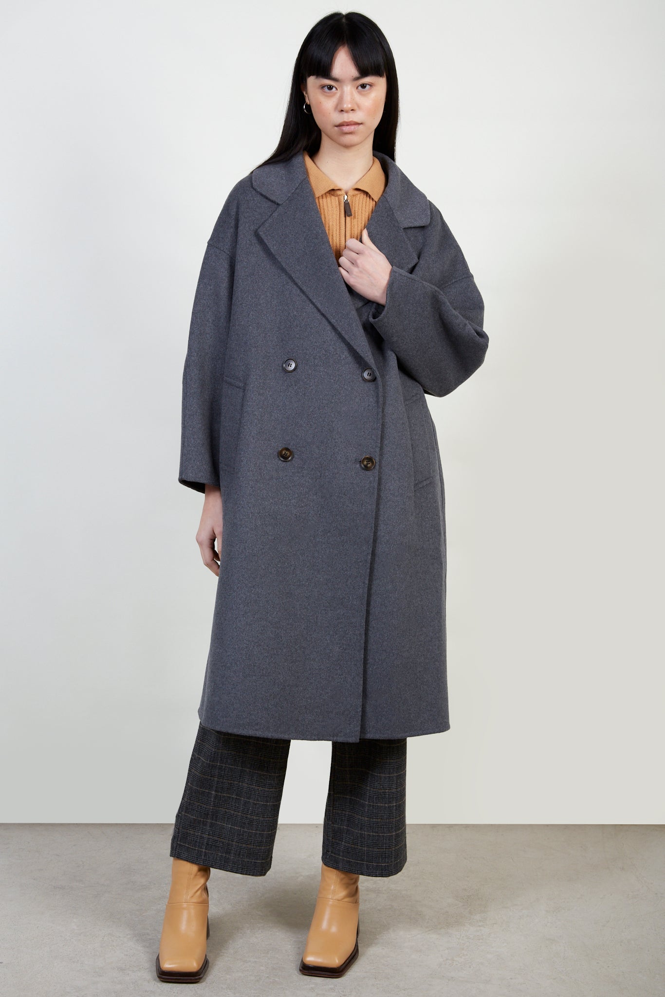 Charcoal pure wool handmade double breasted coat_1
