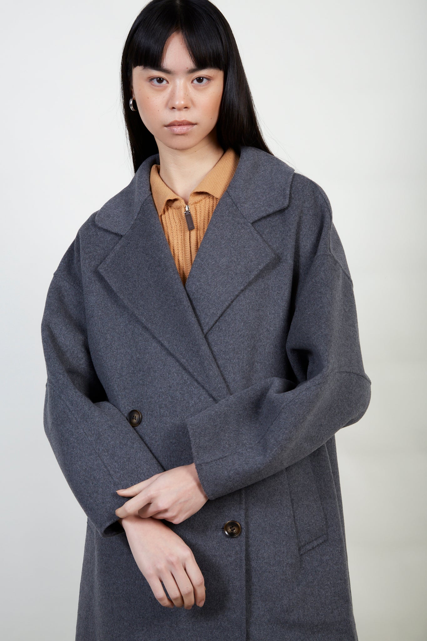 Charcoal pure wool handmade double breasted coat_5