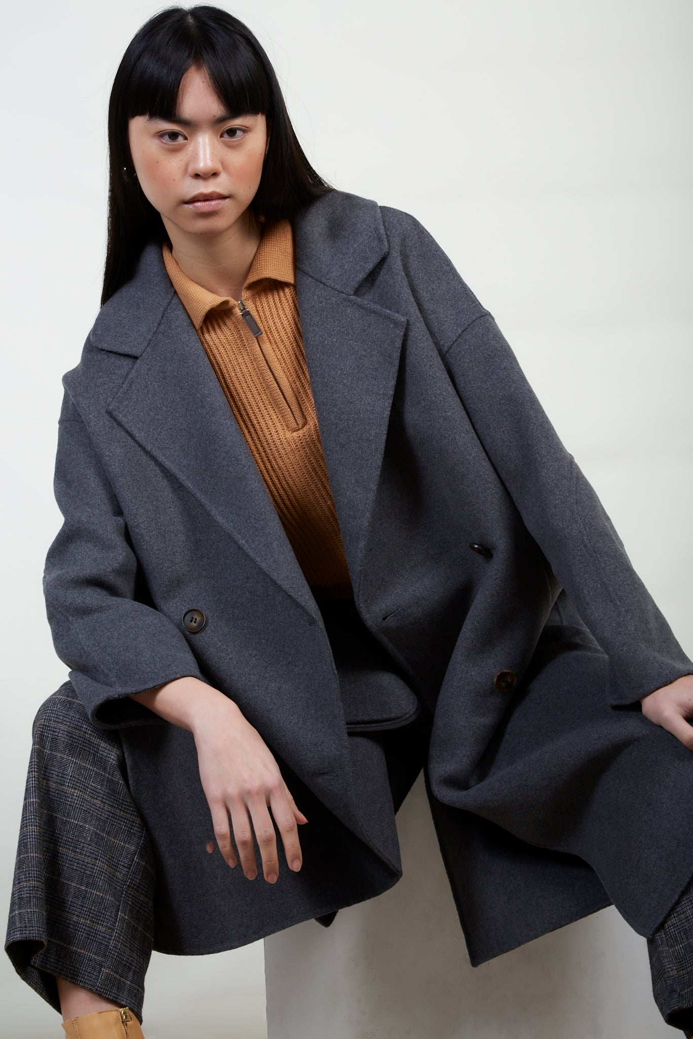Charcoal pure wool handmade double breasted coat_2