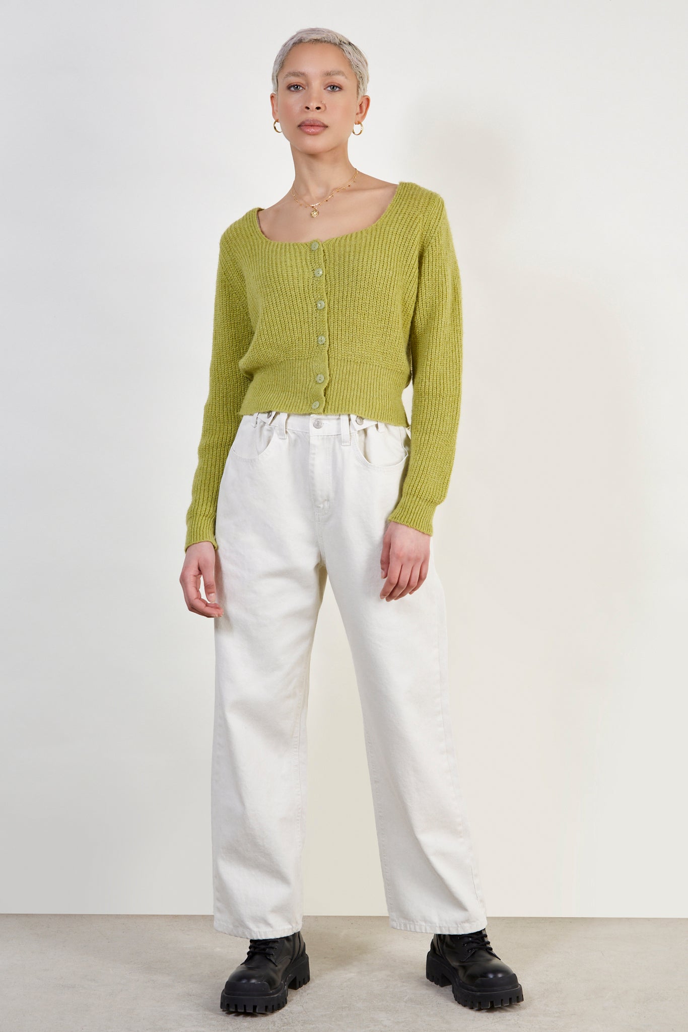 Chartreuse sweetheart neck cardigan_2