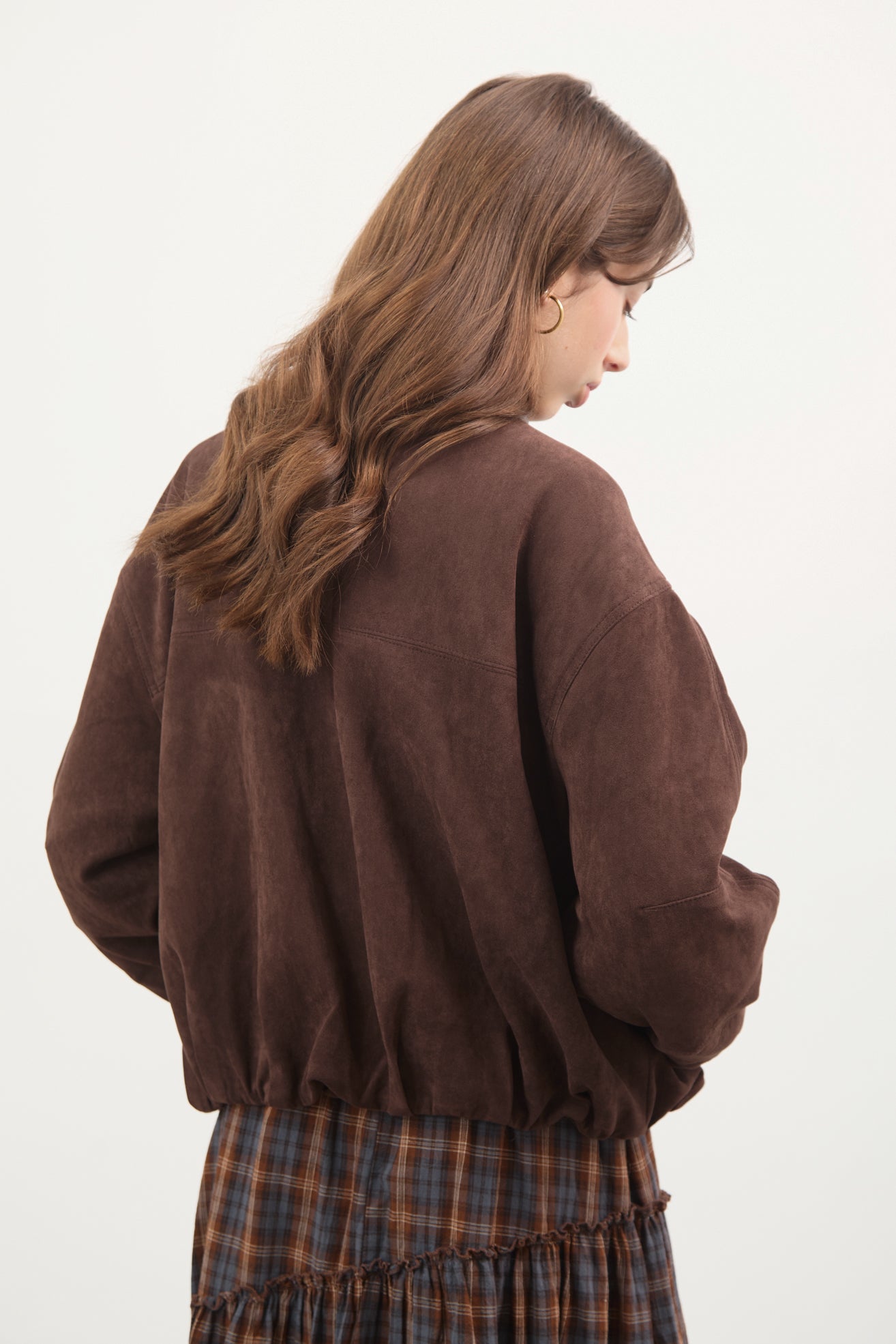 Chocolate brown suede vegan leather collar jacket_2