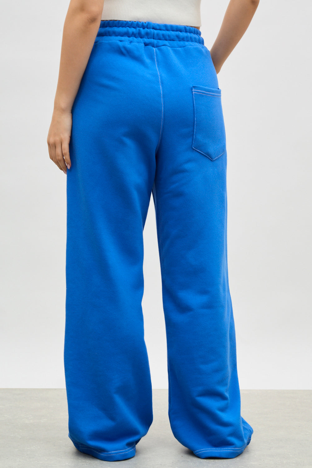 Cobalt blue contrast stitch wide leg sweat pants_2