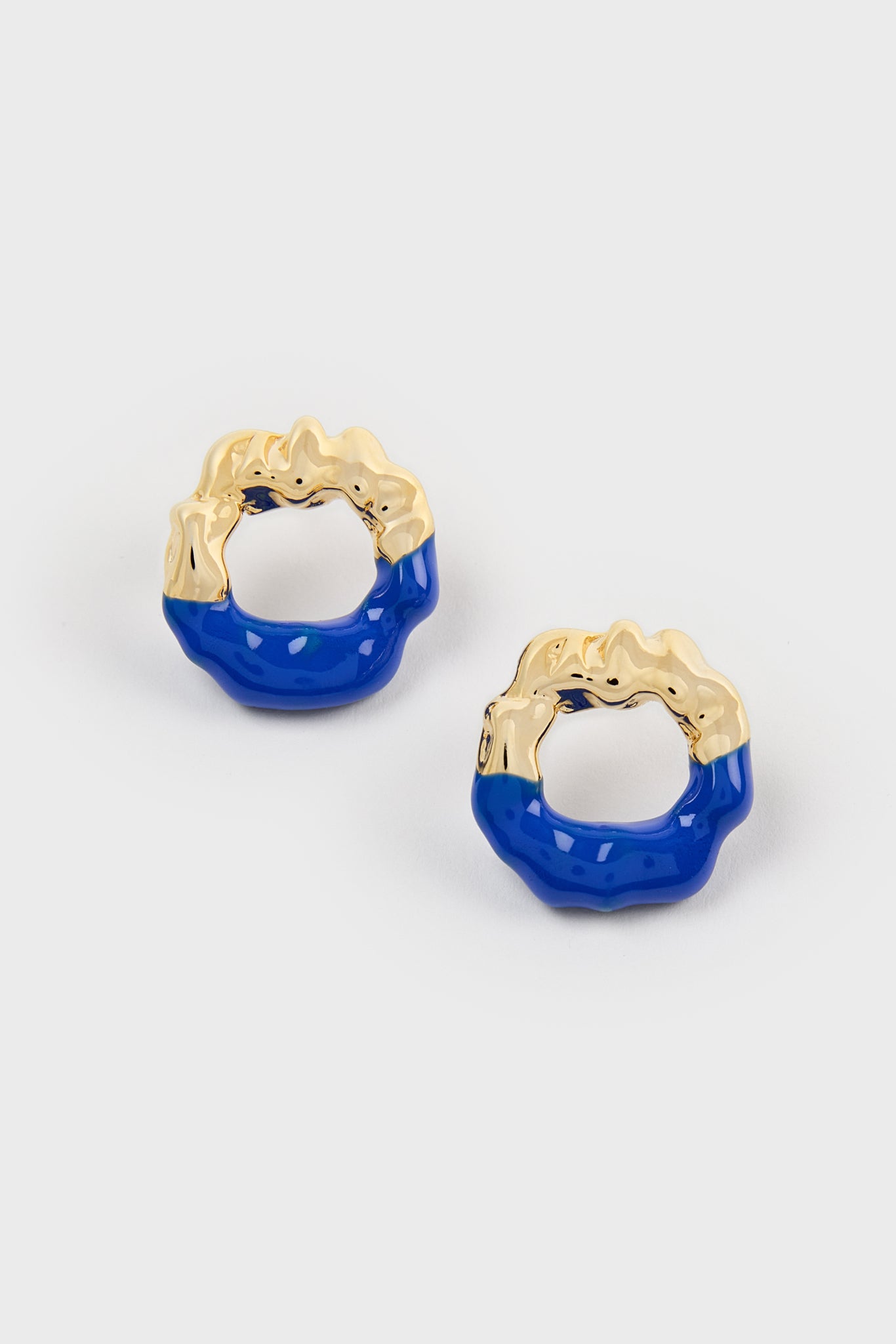 Cobalt blue enamel dipped gold organic circle earrings_2