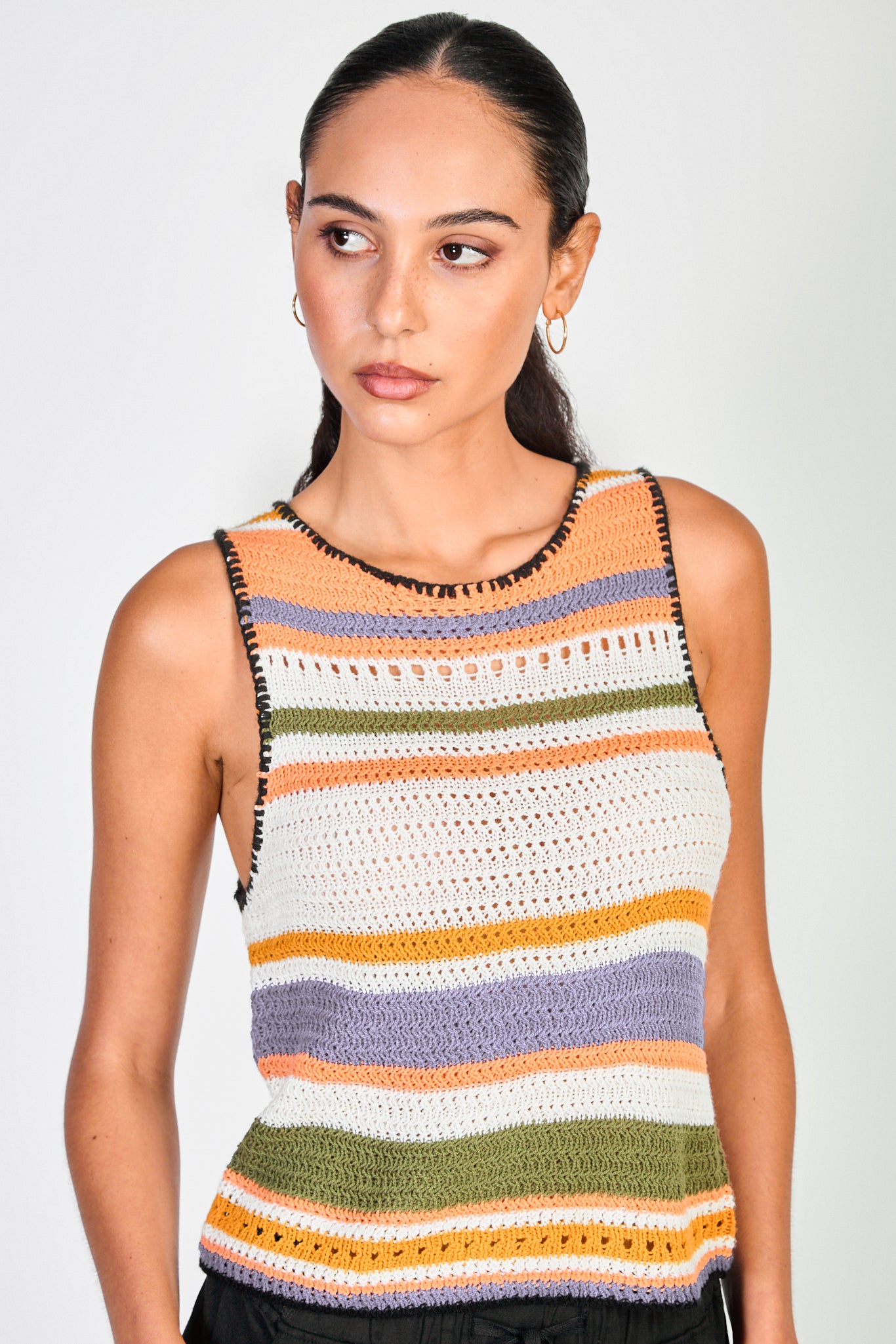 Coral cobalt and white striped crochet knit tank_1