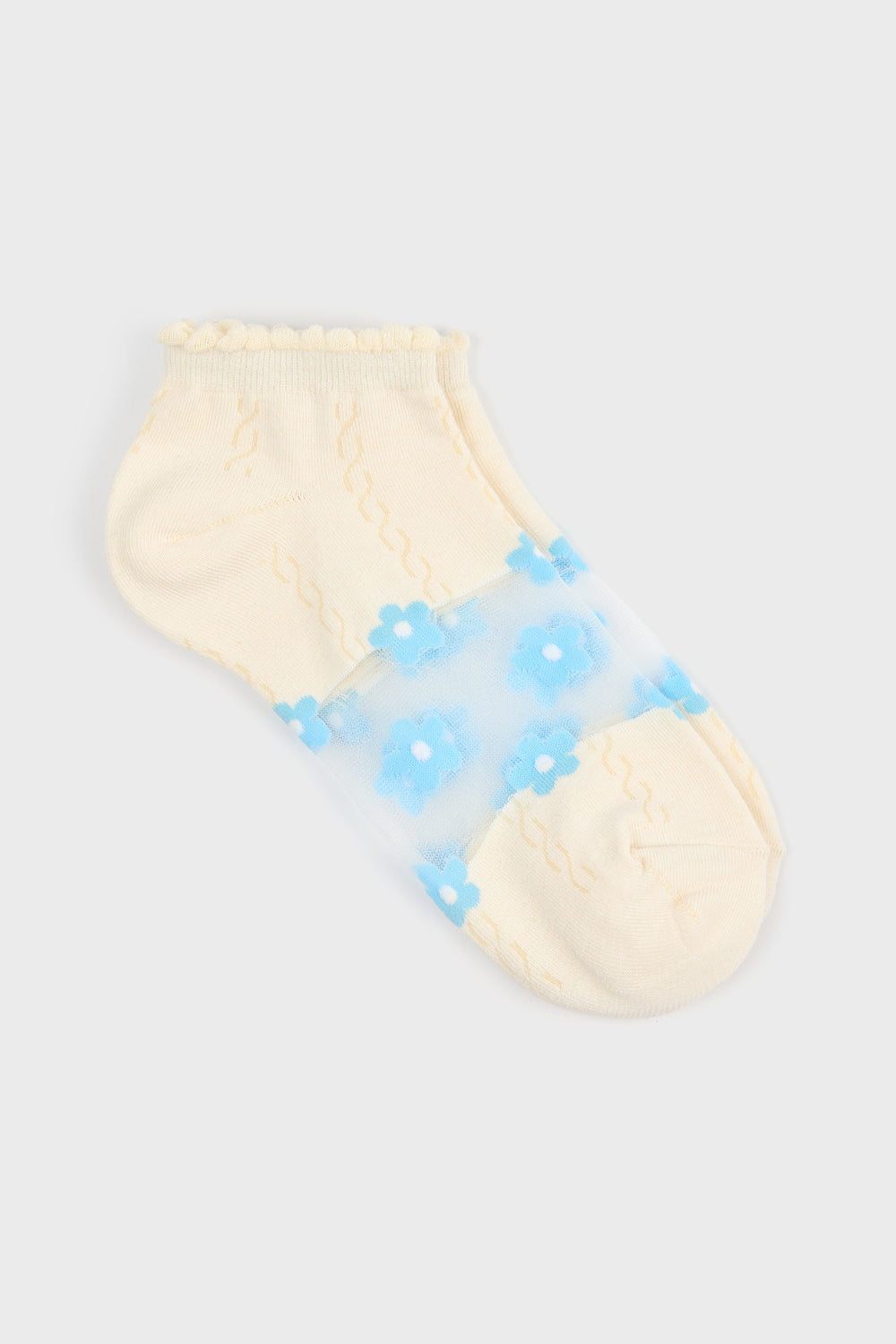 Cream and pale blue sheer daisy strip ankle socks_3