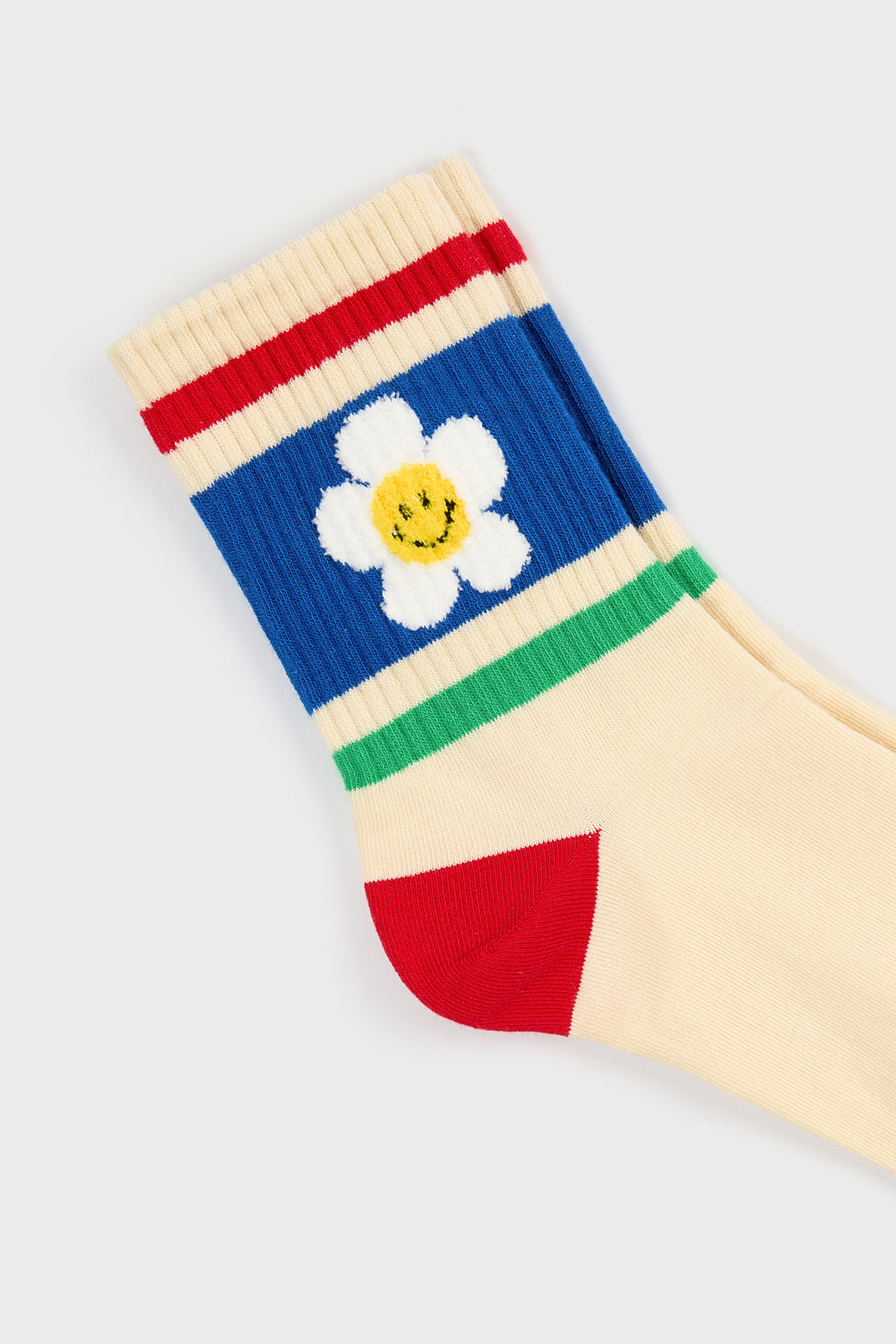 Cream blue red and green colourblock daisy socks_4
