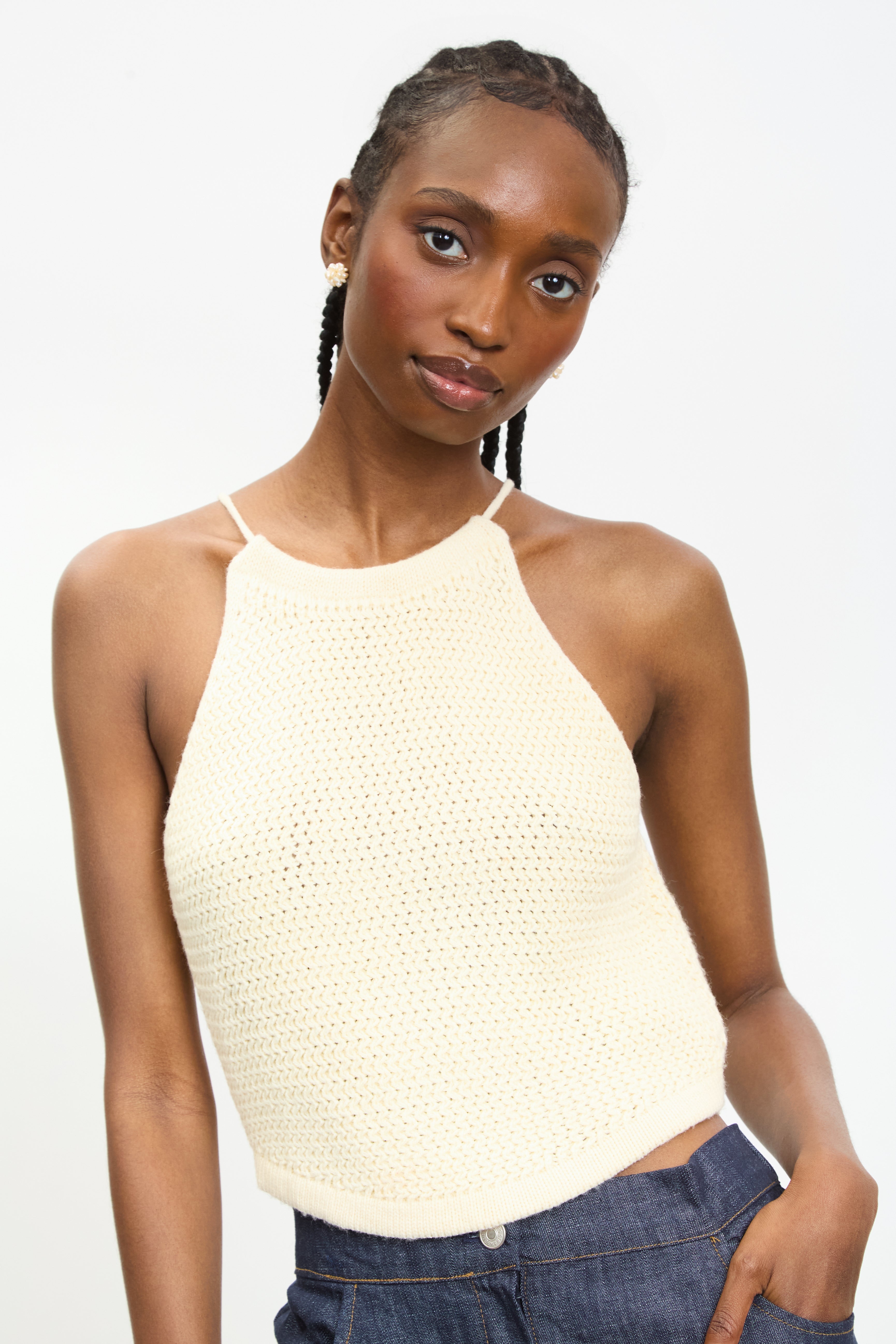 Cream crochet halter top_1