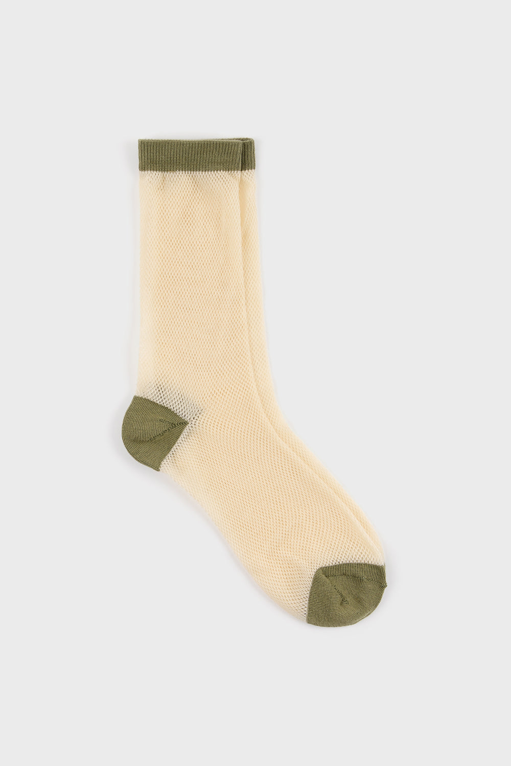 Cream mesh khaki trim socks_3